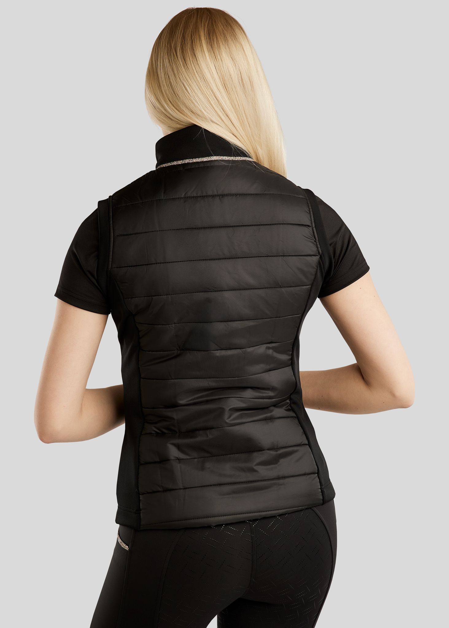 MoLila Hybrid Bodywarmer w. Champagne Crystal Tape and Crystals - Black
