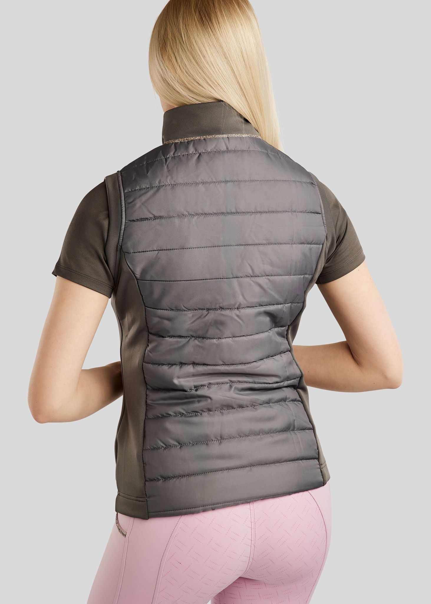 MoLila Hybrid Bodywarmer w. Champagne Crystal Tape and Crystals - Grey