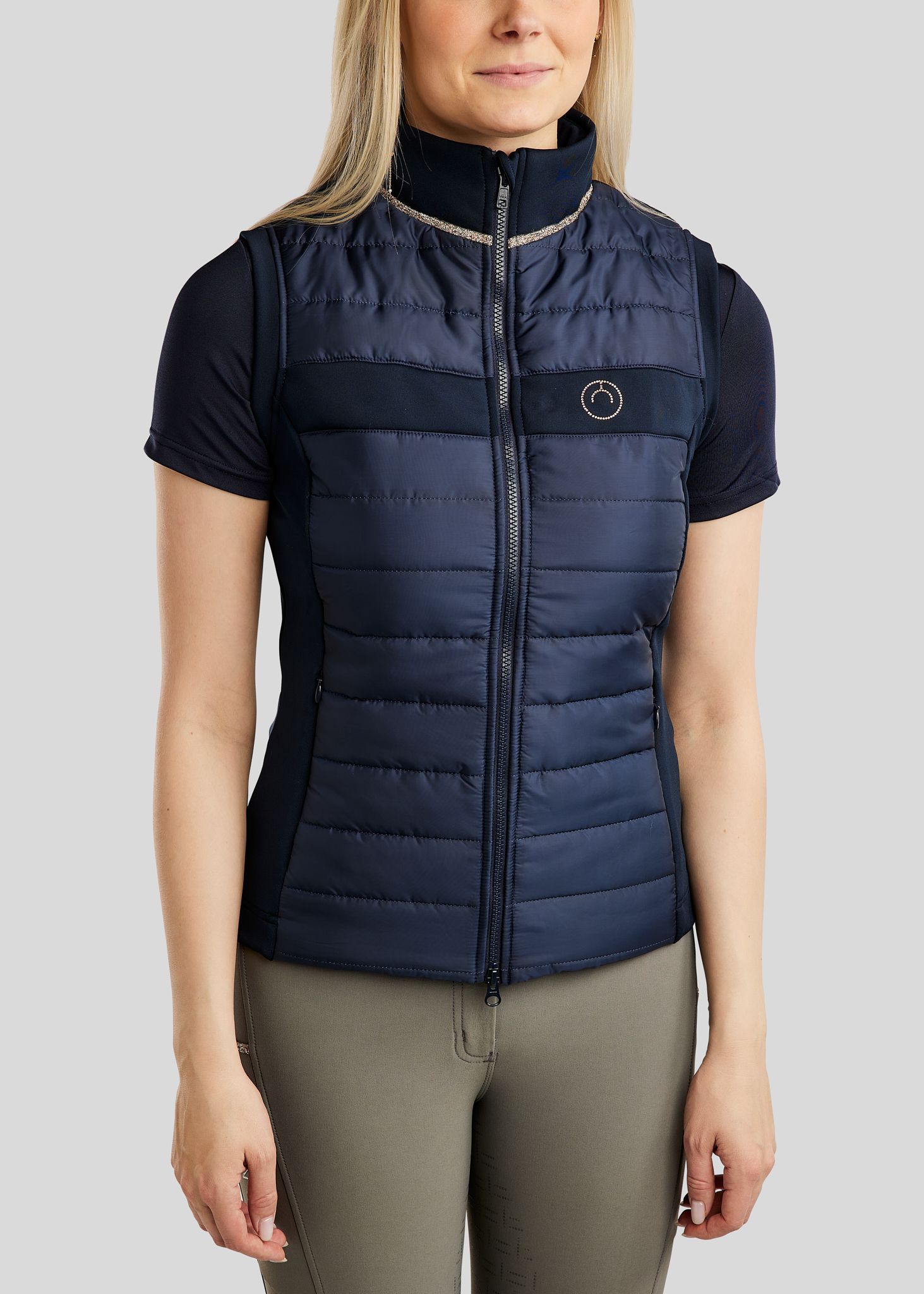 MoLila Hybrid Bodywarmer w. Champagne Crystal Tape and Crystals - Navy