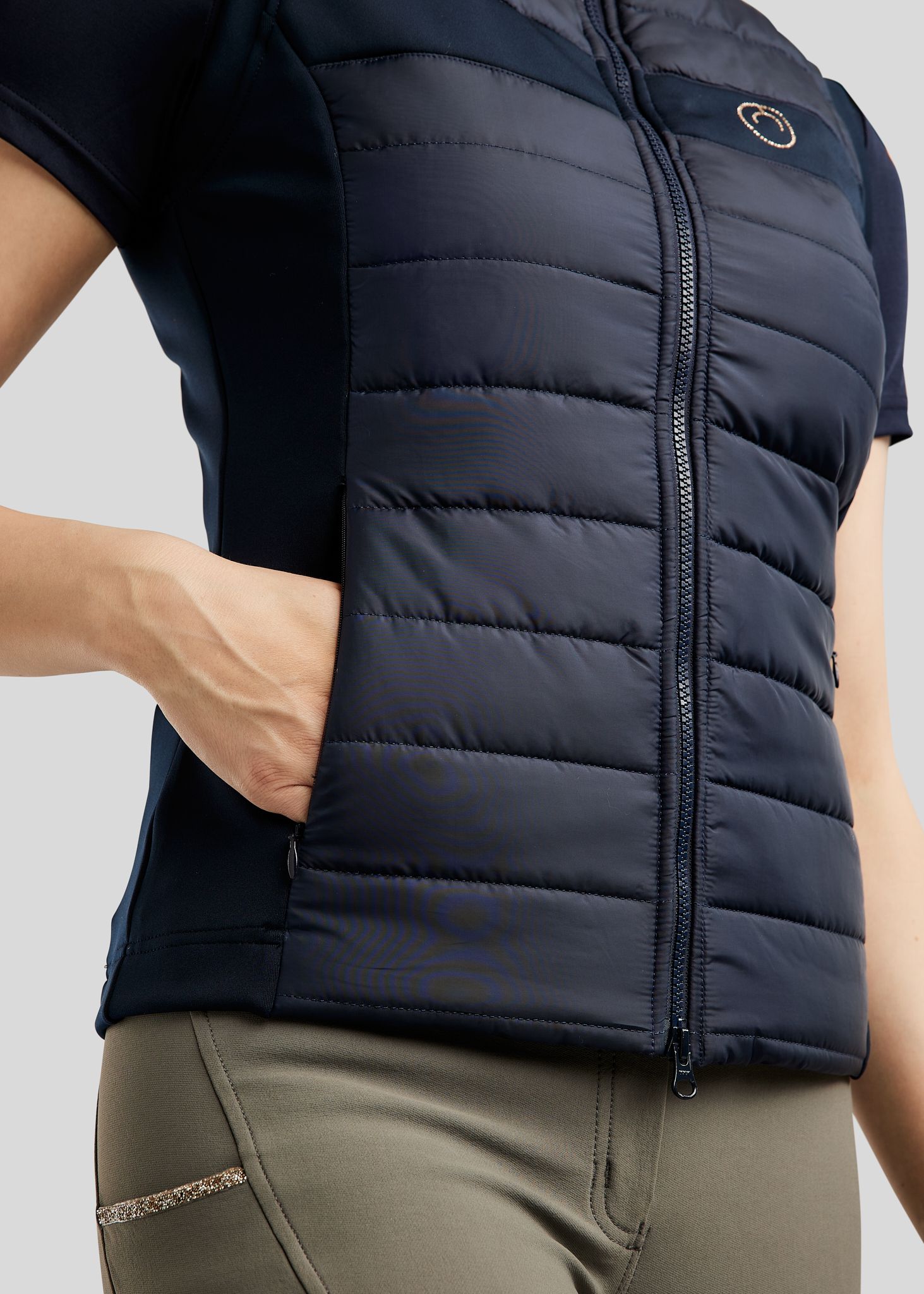 MoLila Hybrid Bodywarmer w. Champagne Crystal Tape and Crystals - Navy