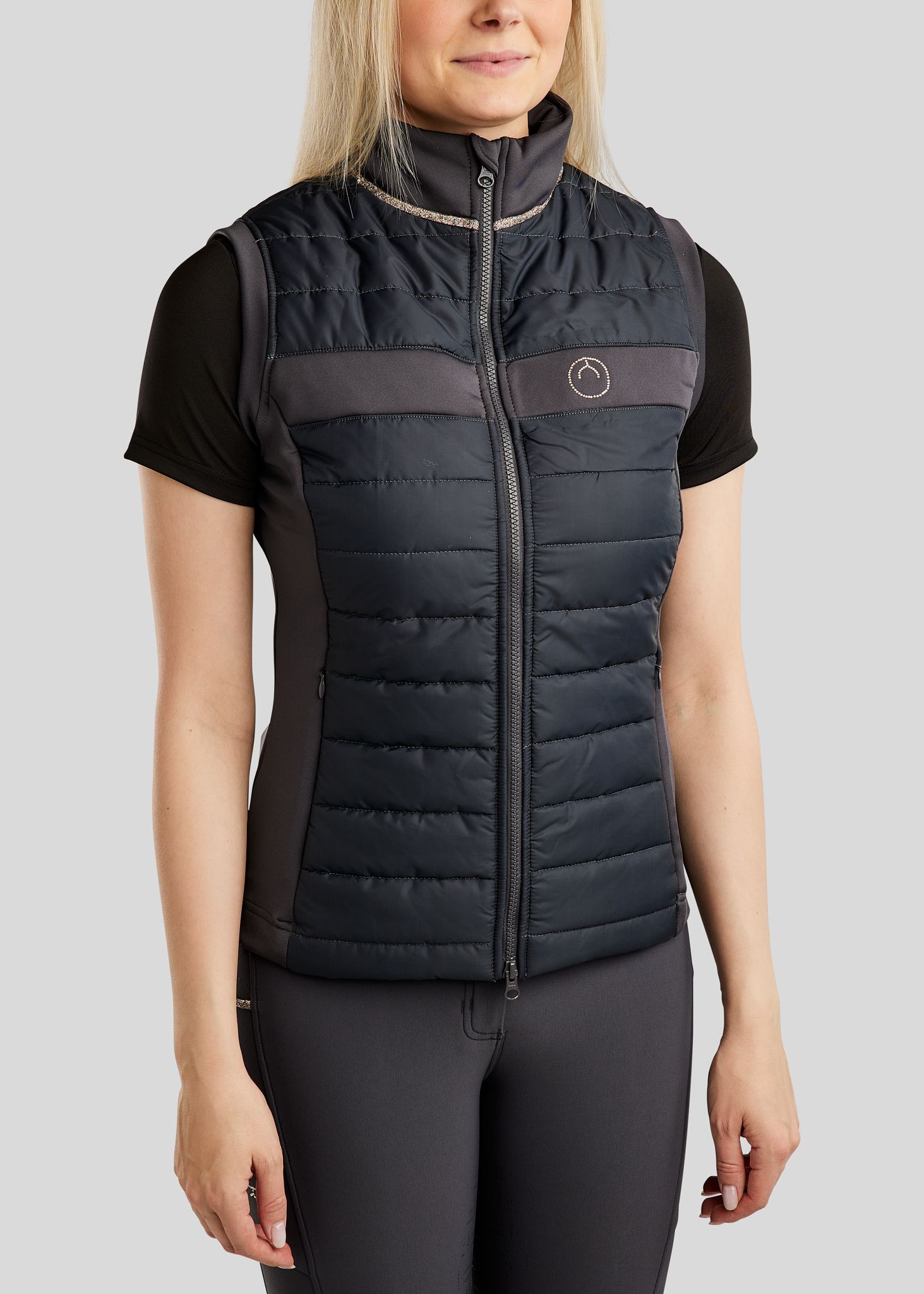 MoLila Hybrid Bodywarmer w. Champagne Crystal Tape and Crystals - Slate Grey