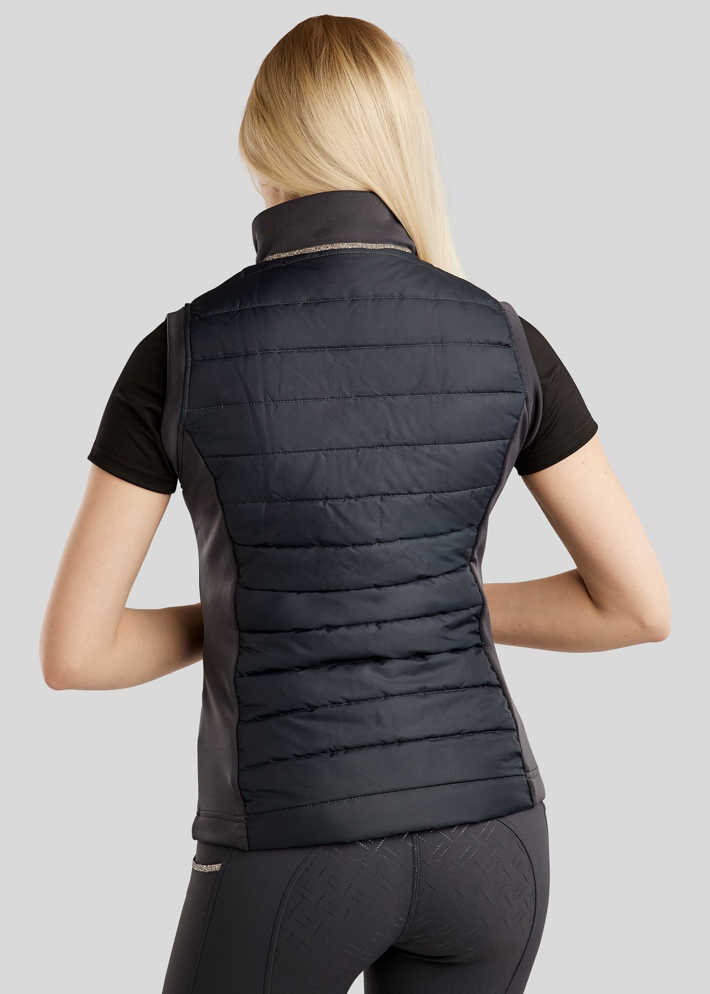 MoLila Hybrid Bodywarmer w. Champagne Crystal Tape and Crystals - Slate Grey