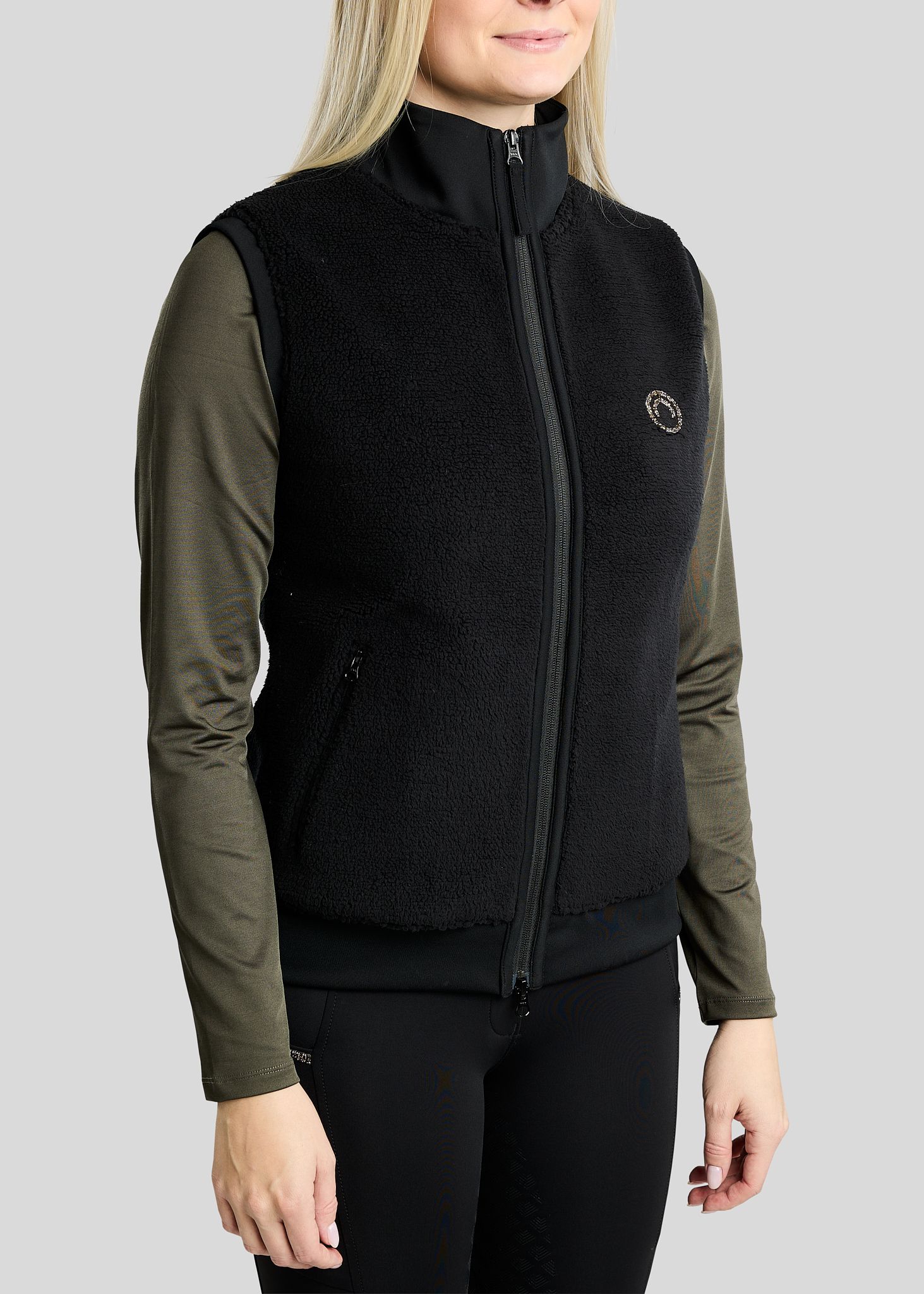 MoEbba Teddy Pile Full Zip Bodywarmer w. Golden Quartz Crystal Tape - Black 