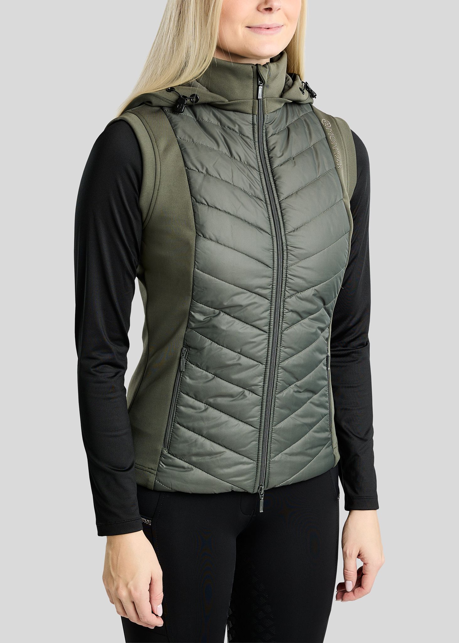 MoEverline Hybrid Bodywarmer w. Detachable Hood and Golden Quartz Crystsals - Forest Green 
