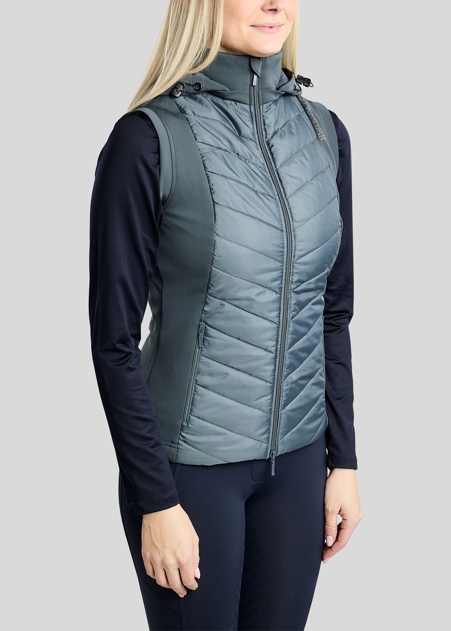 MoEverline Hybrid Bodywarmer w. Detachable Hood and Golden Quartz Crystsals - Dark Slate 
