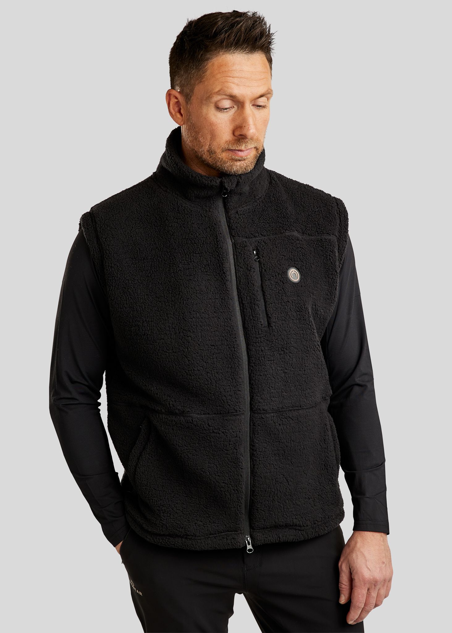 MoCharlie Mens Full Zip Teddy Bodywarmer - Black 