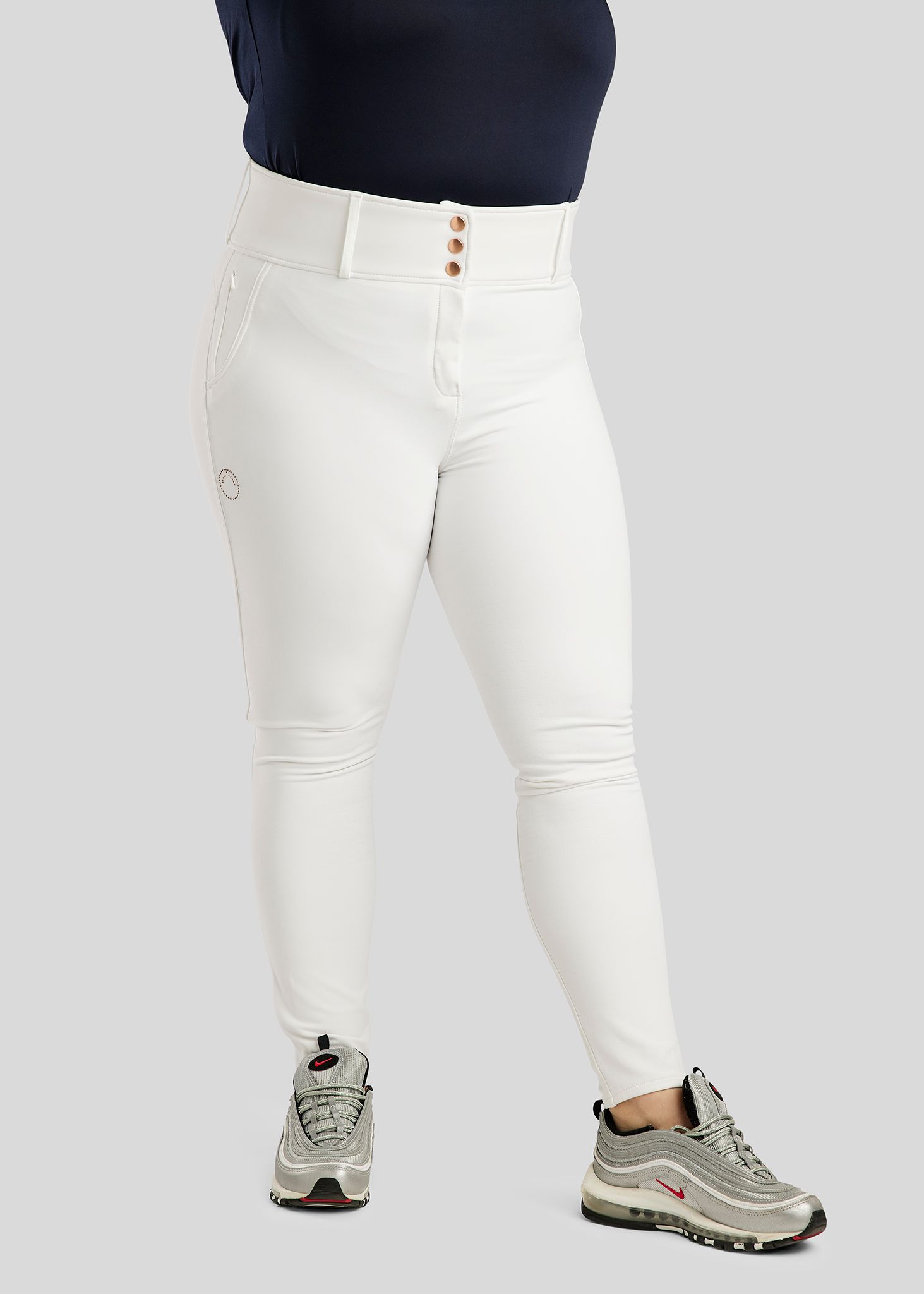 CURVE Briella Breeches w. Rosegold Crystals - Fullgrip, White 