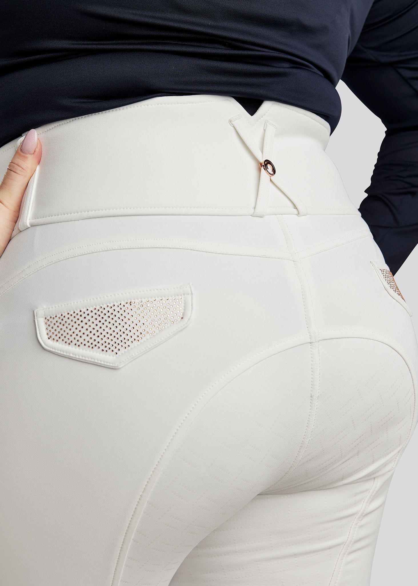 CURVE Briella Breeches w. Rosegold Crystals - Fullgrip, White 