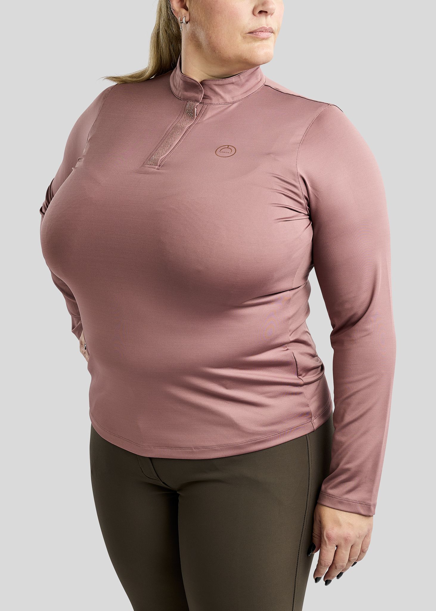 CURVE Briella Long Sleeved Polo w. Rosegold Crystals - Dusty Rose 