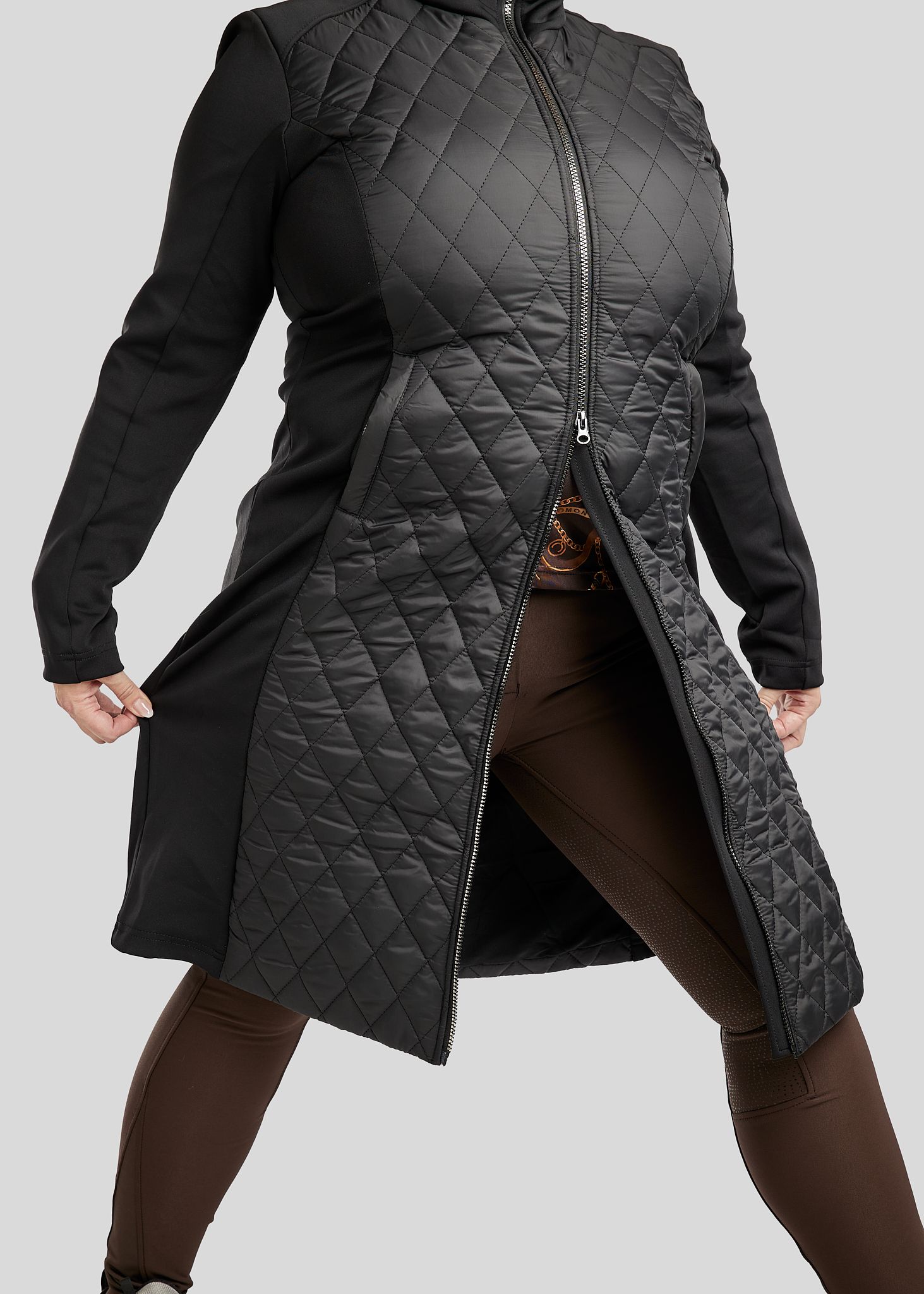 MoQuinn quilted hybrid long jacket black Curve