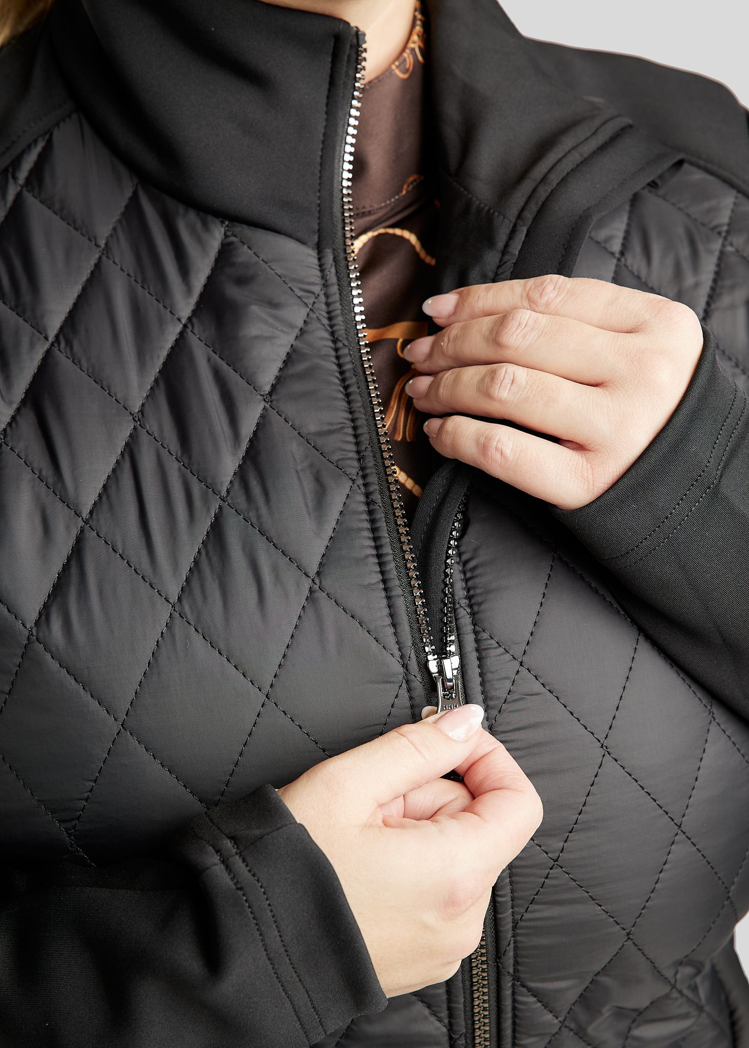 MoQuinn quilted hybrid long jacket black Curve