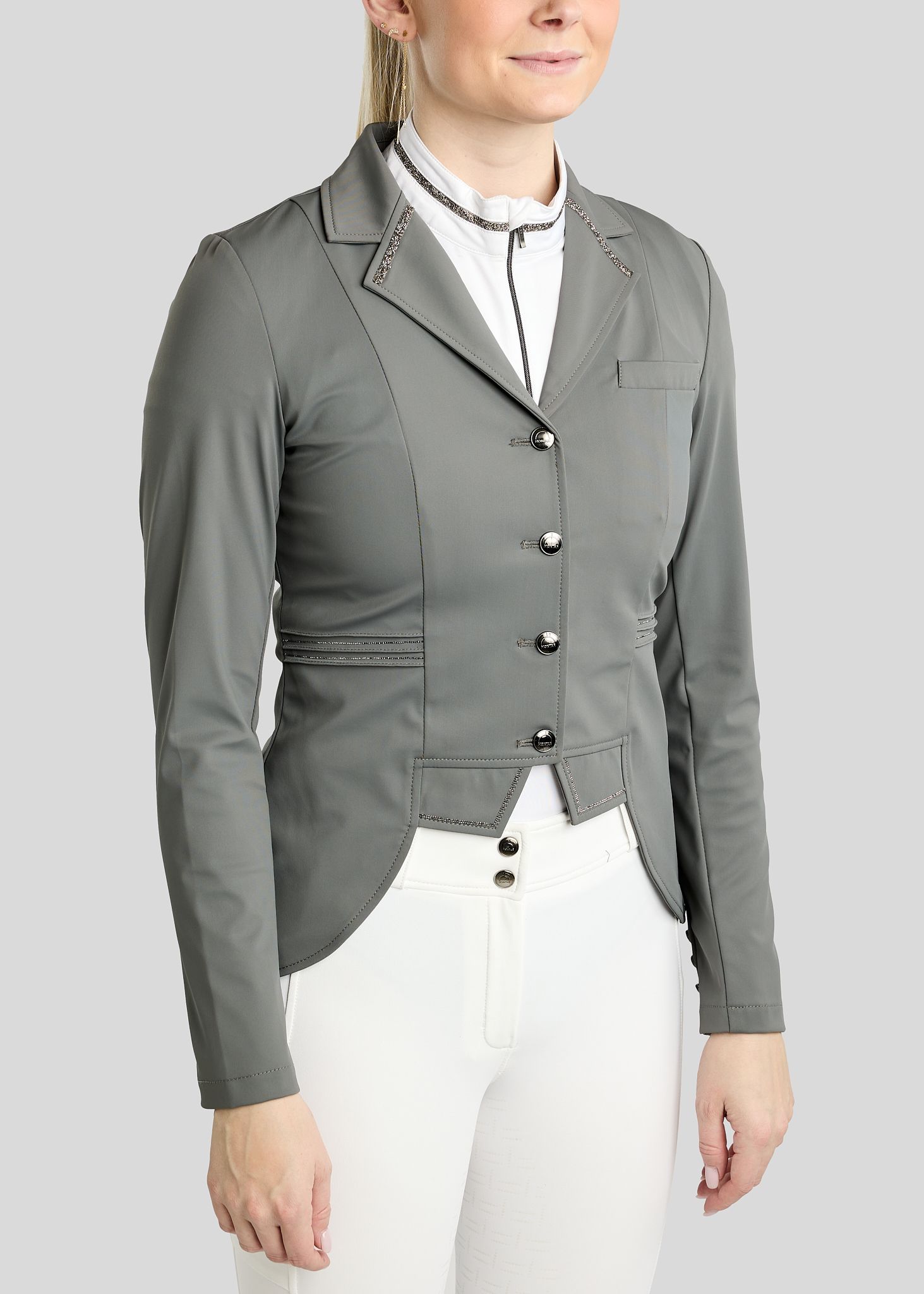 MoKylie Short Tailcoat w. Gun Metal Crystal Tape and Crystals - Grey 