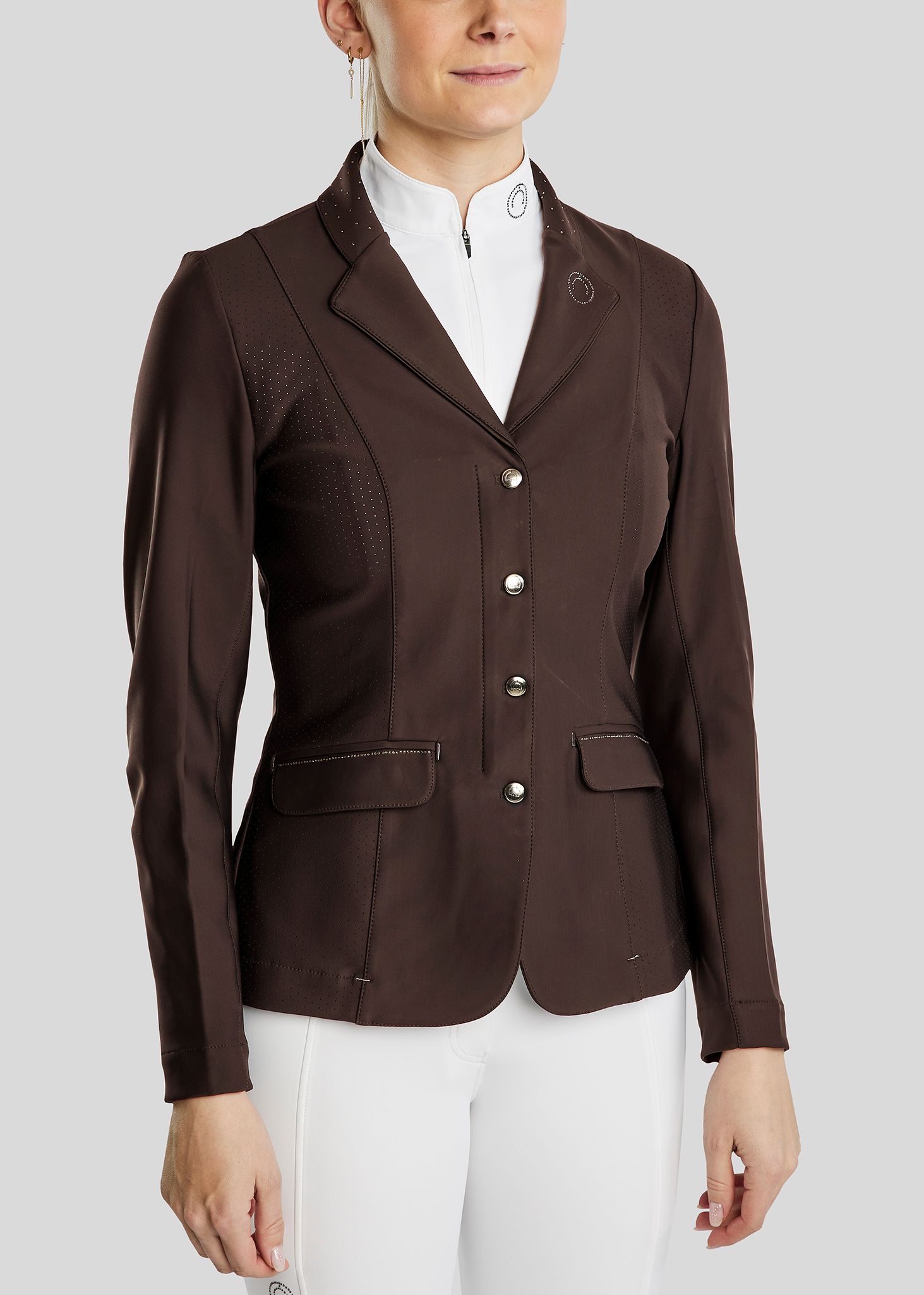 MoZida Softshell Competition Jacket w. Lasercut and Gun Metal Crystals - Brown 