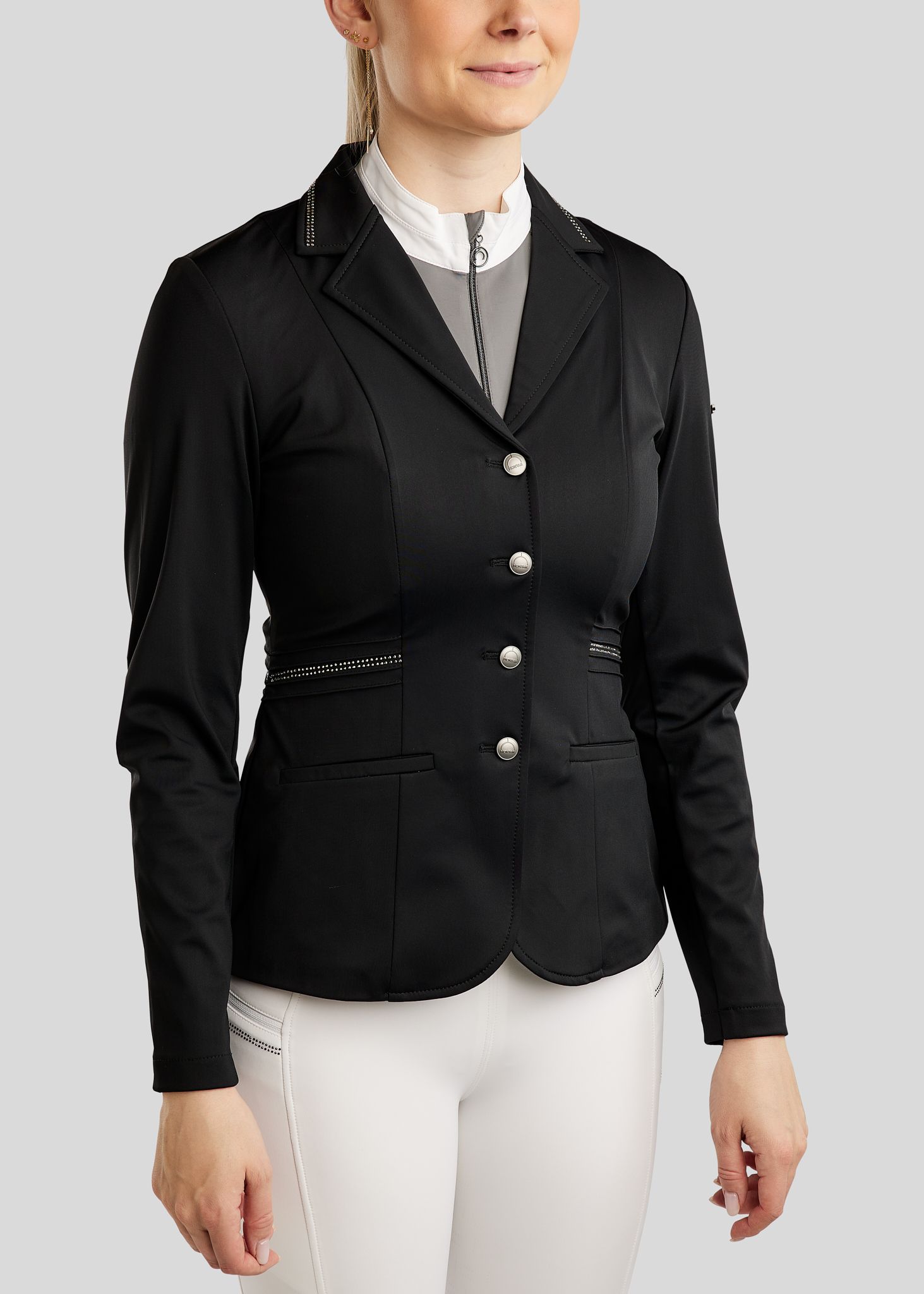 MoPearl Competition Jacket w. Pintucks and Gun Metal Crystals - Black