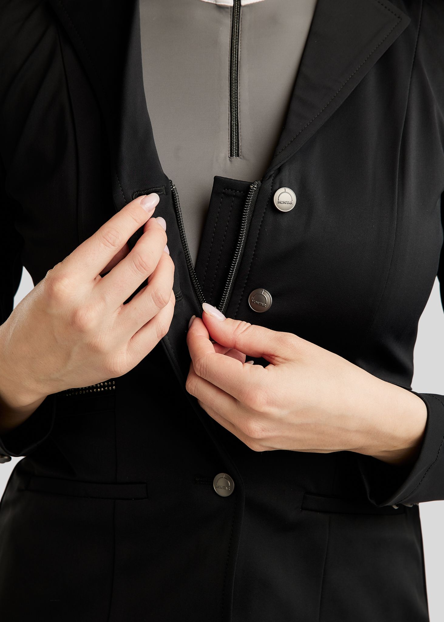 MoPearl Competition Jacket w. Pintucks and Gun Metal Crystals - Black