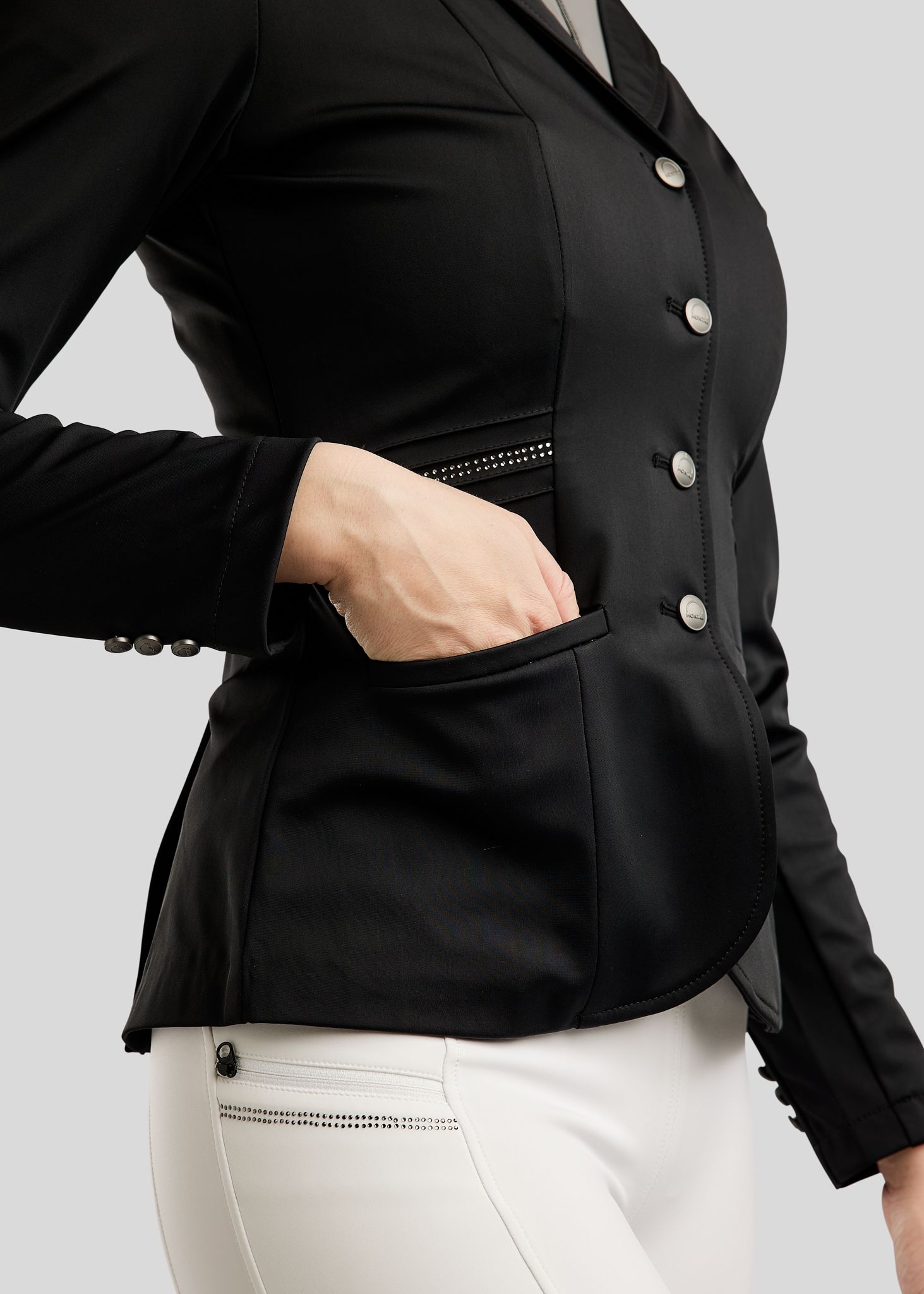 MoPearl Competition Jacket w. Pintucks and Gun Metal Crystals - Black