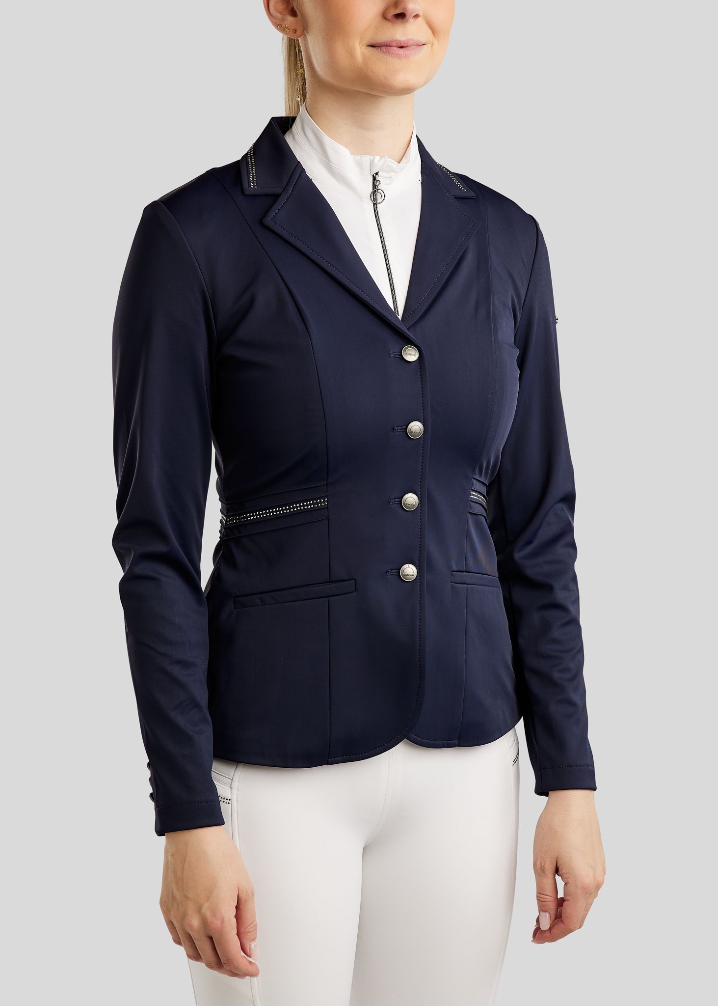 MoPearl Competition Jacket w. Pintucks and Gun Metal Crystals - Navy