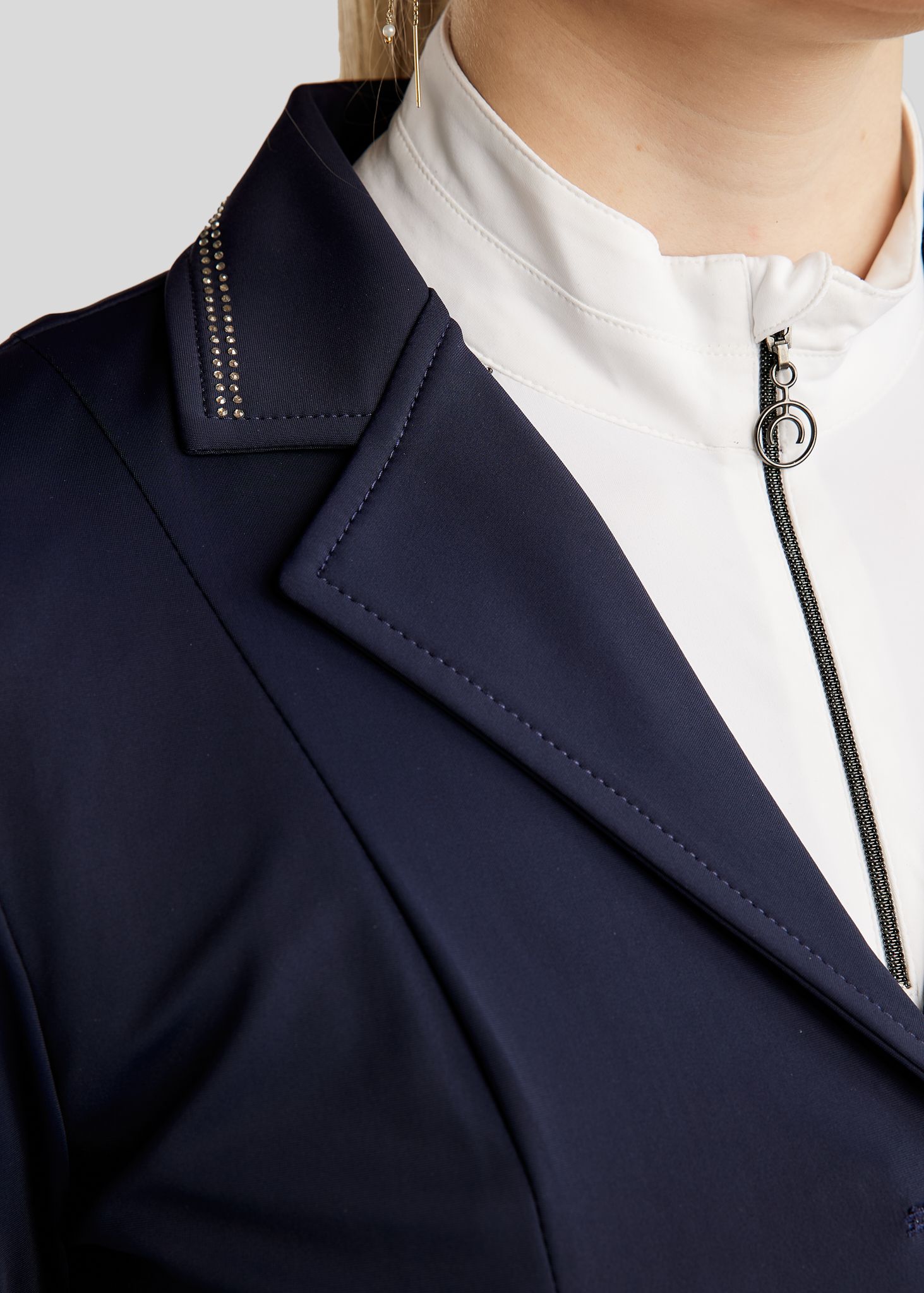 MoPearl Competition Jacket w. Pintucks and Gun Metal Crystals - Navy