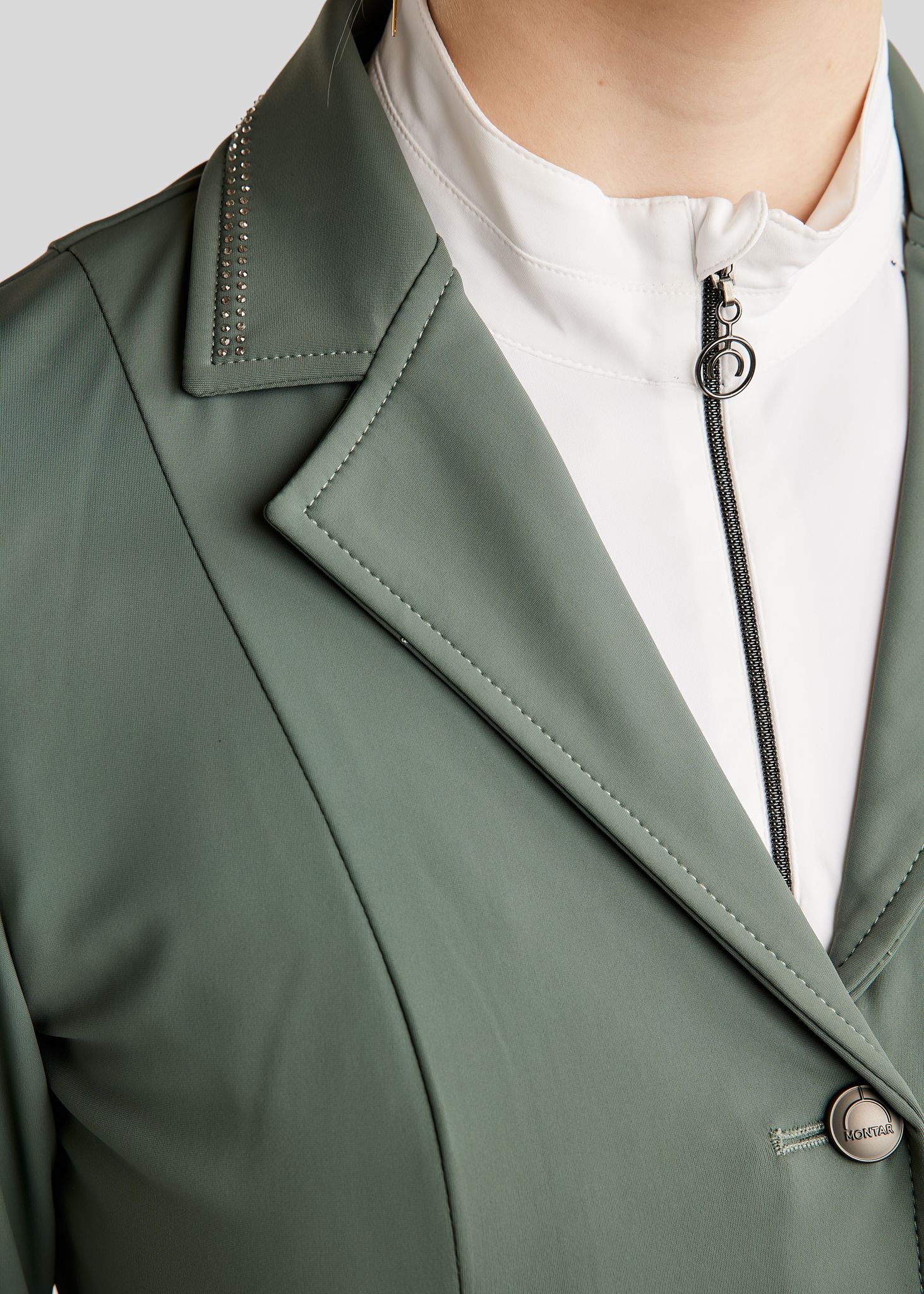 MoPearl Competition Jacket w. Pintucks and Gun Metal Crystals - Jade
