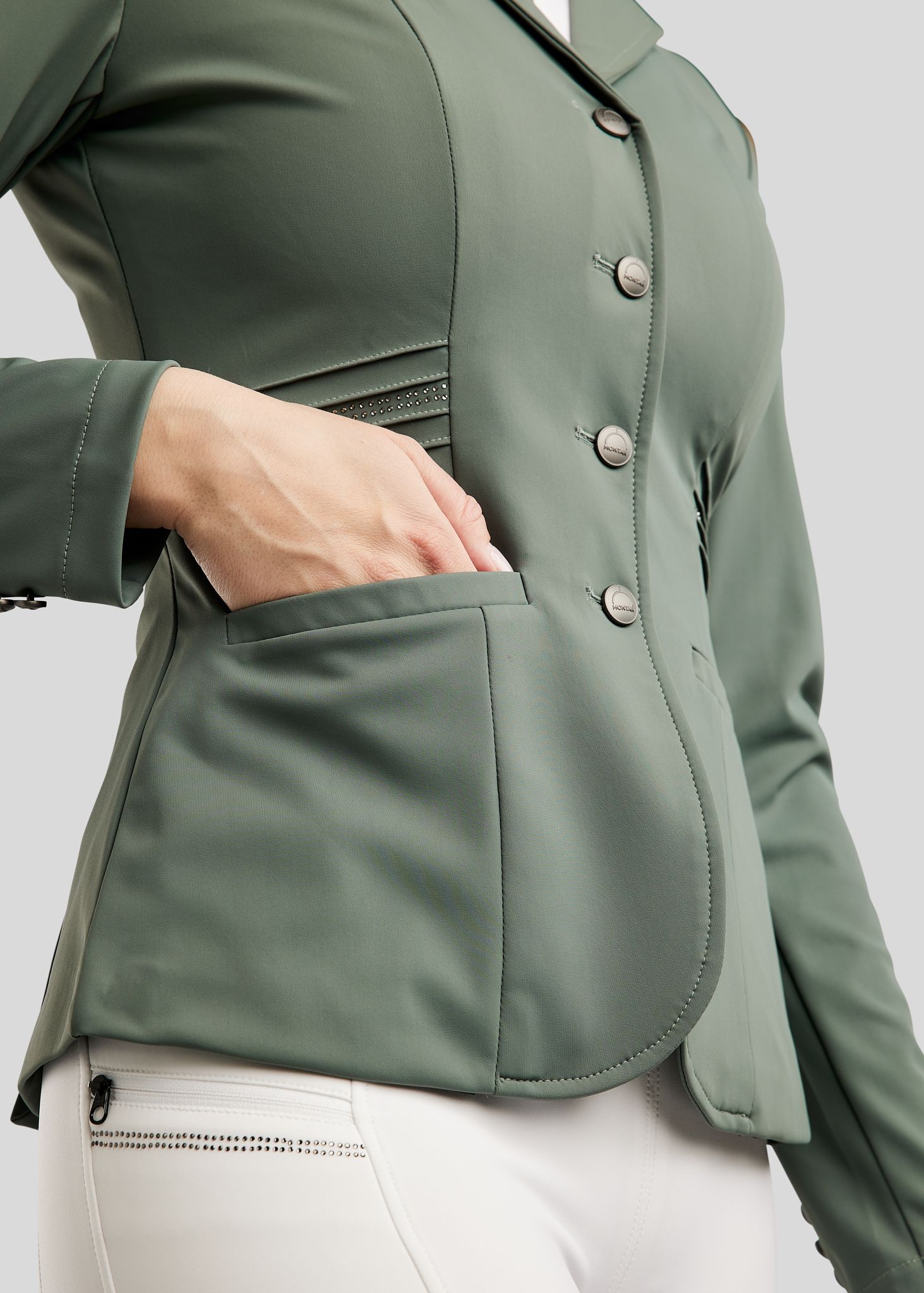 MoPearl Competition Jacket w. Pintucks and Gun Metal Crystals - Jade