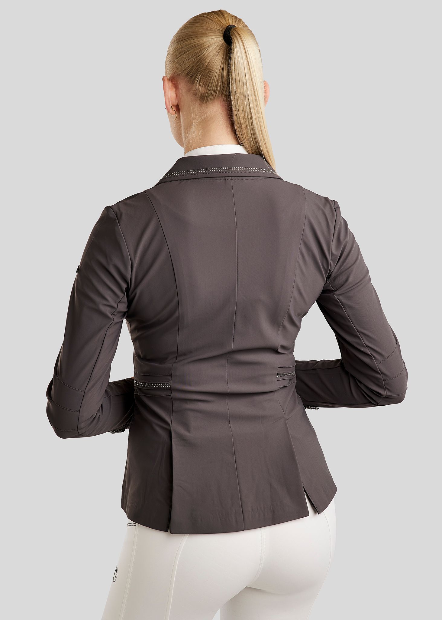 MoPearl Competition Jacket w. Pintucks and Gun Metal Crystals - Slate Grey