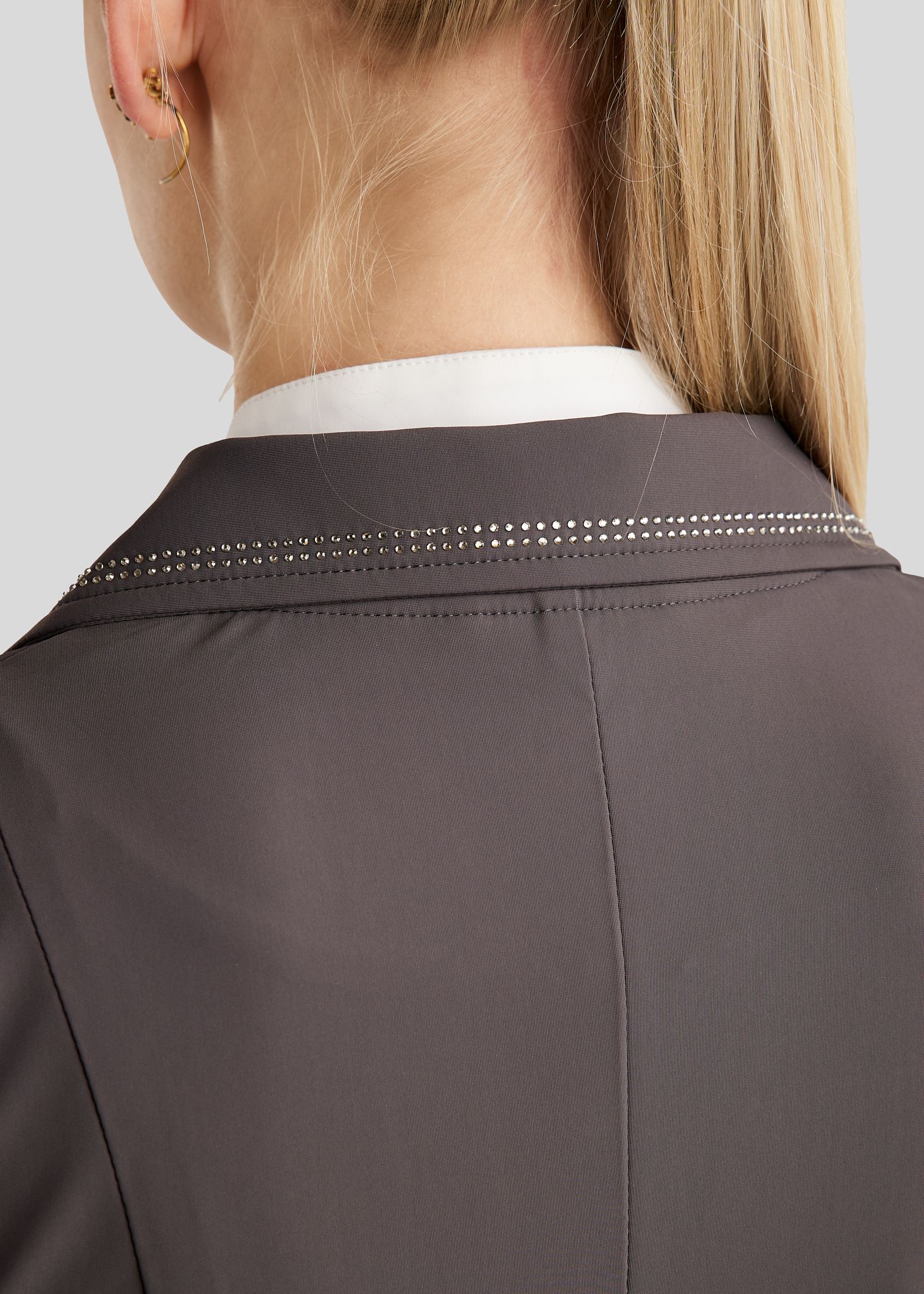 MoPearl Competition Jacket w. Pintucks and Gun Metal Crystals - Slate Grey