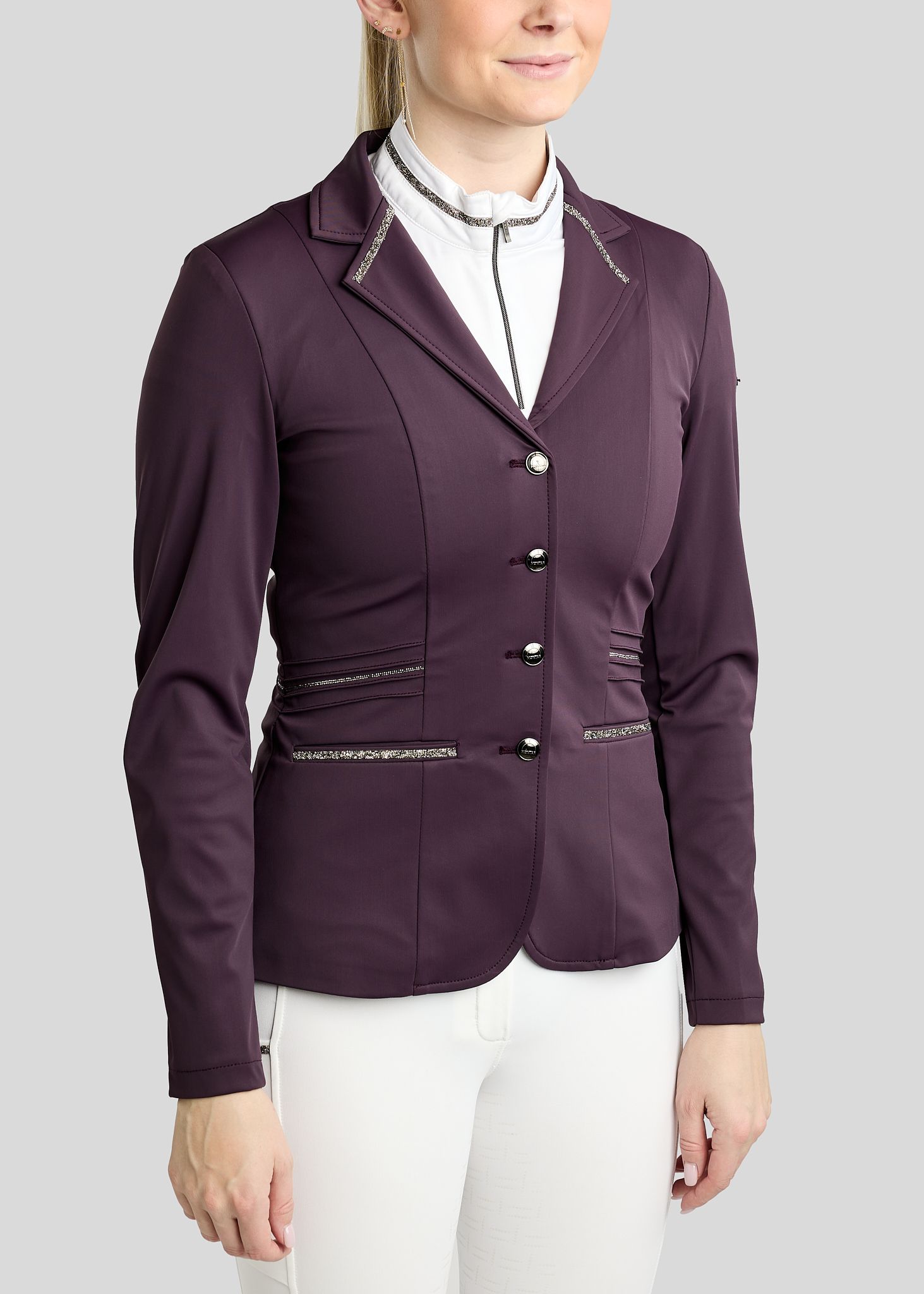 MoKelly Softshell Competition Jacket w. Gun Metal Crystal Tape and Crystals - Fig 