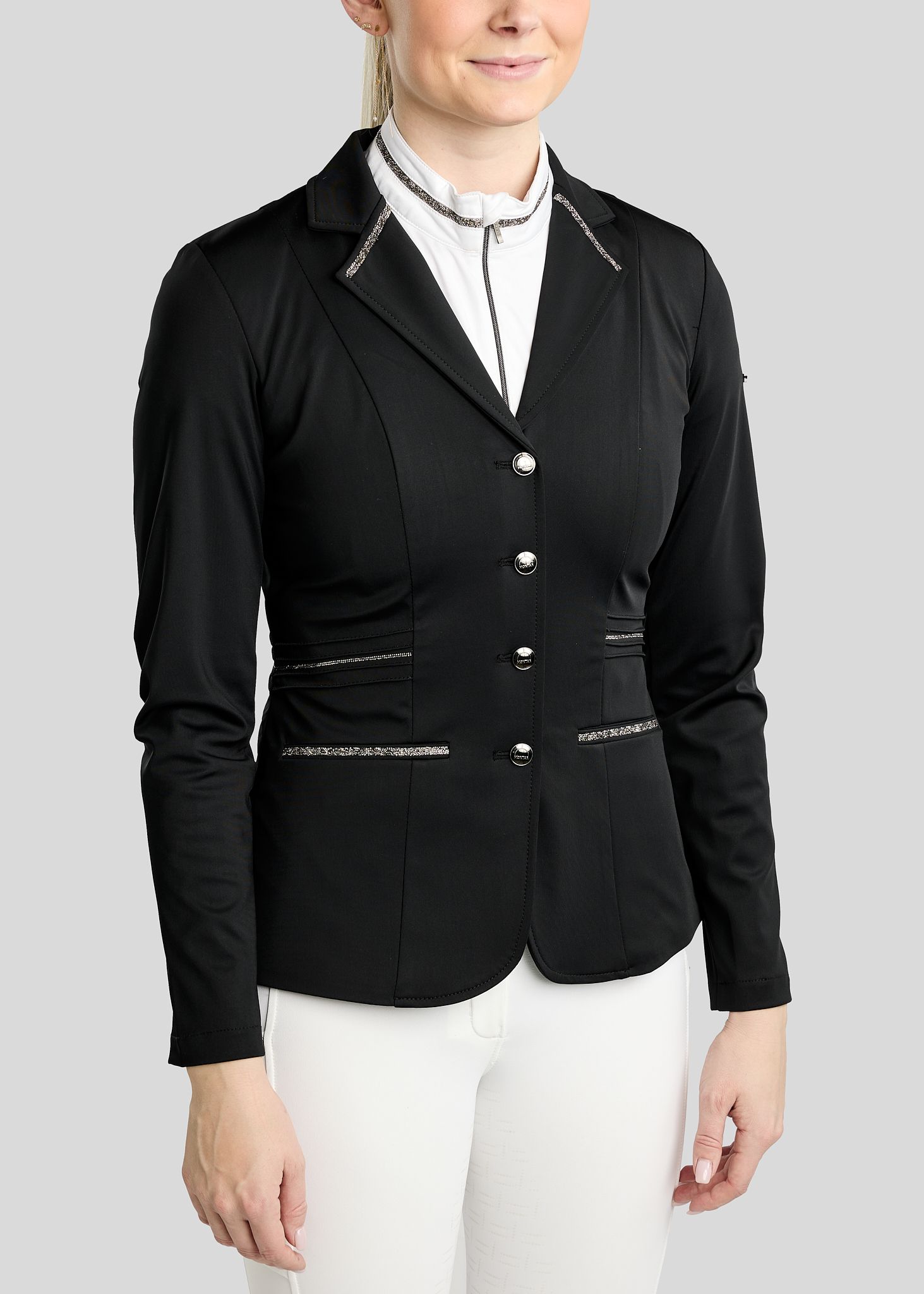 MoKelly Softshell Competition Jacket w. Gun Metal Crystal Tape and Crystals - Black 