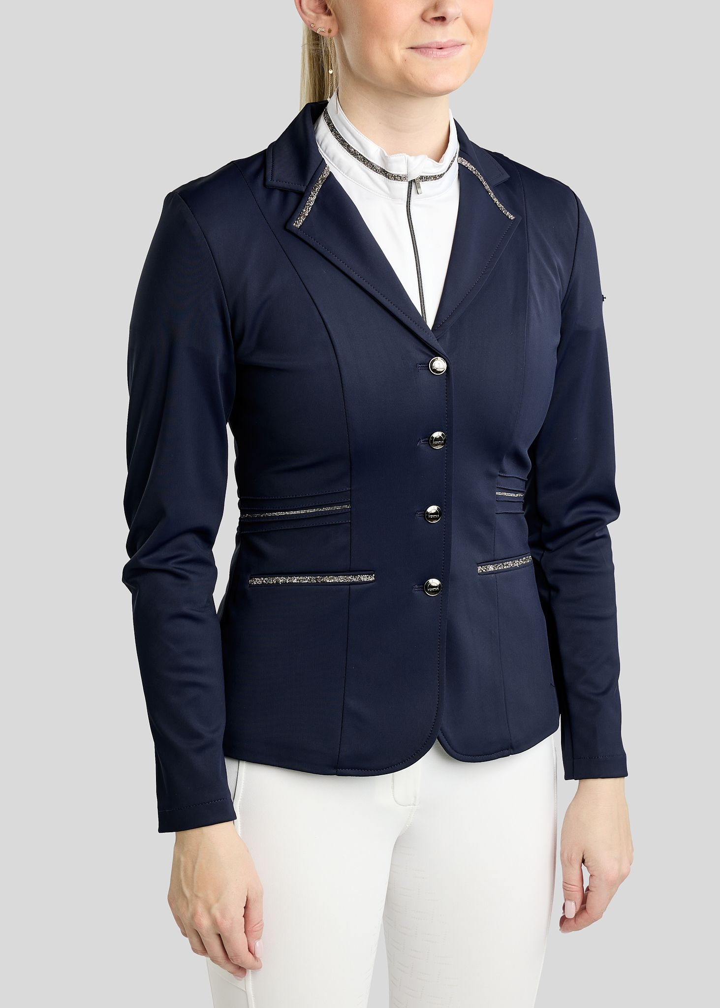 MoKelly Softshell Competition Jacket w. Gun Metal Crystal Tape and Crystals - Navy 