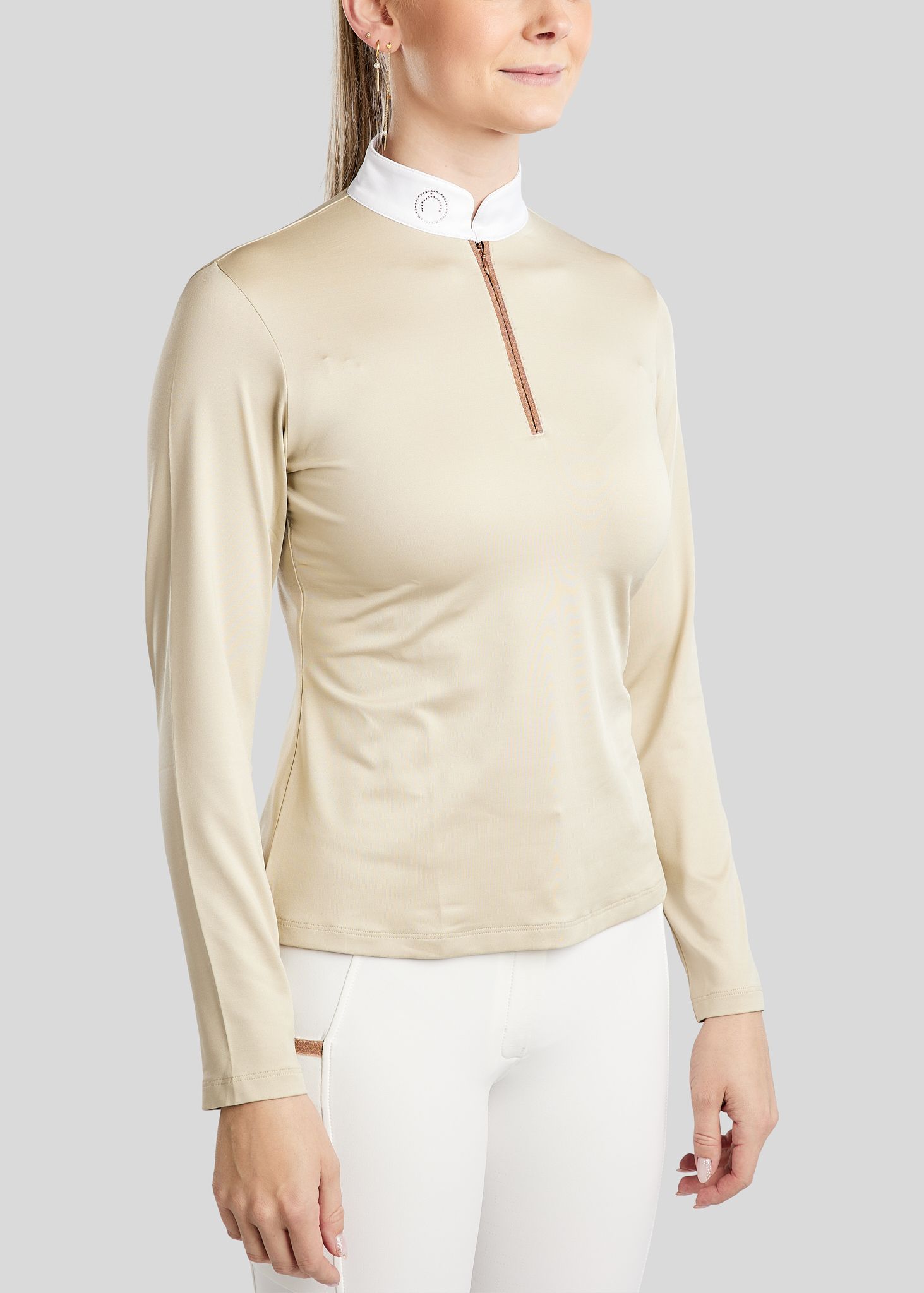 MoGlenda Competition Shirt w. Rosegold Caviar Tape - Warm Grey Beige 