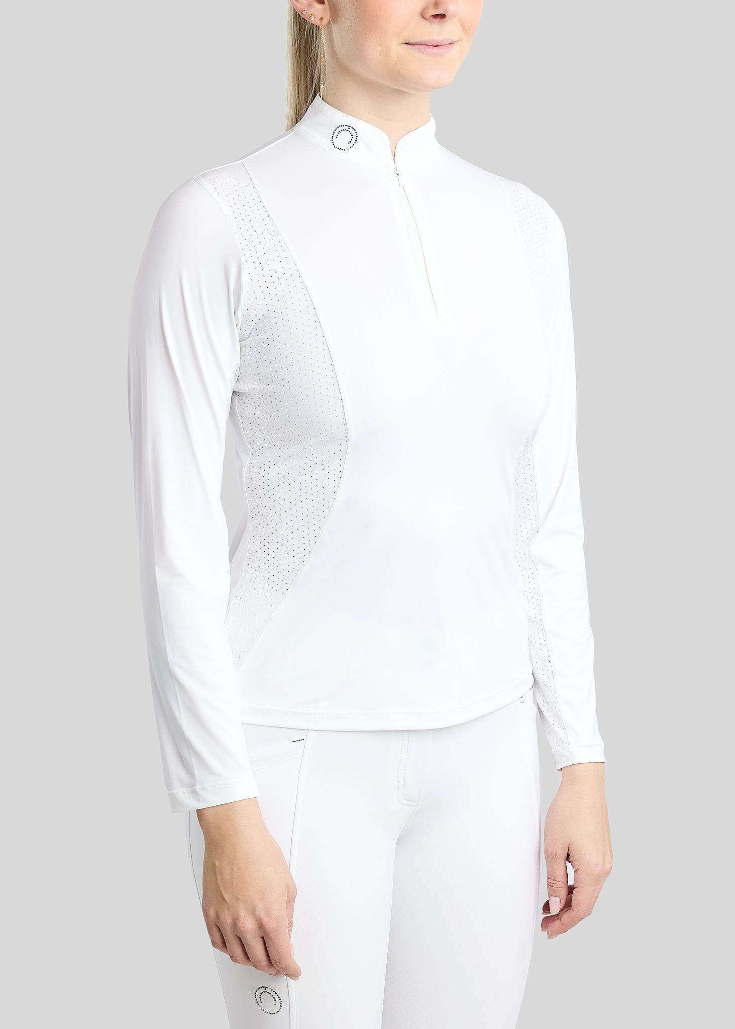 MoZida REFINED Competition Shirt w. Lasercut and Gun Metal Crystals - White 