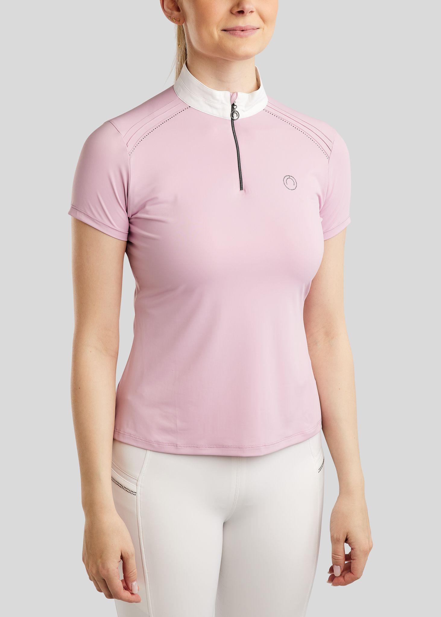 MoPearl Competition Shirt w. Pintucks and Gun Metal Crystas - Candy Pink