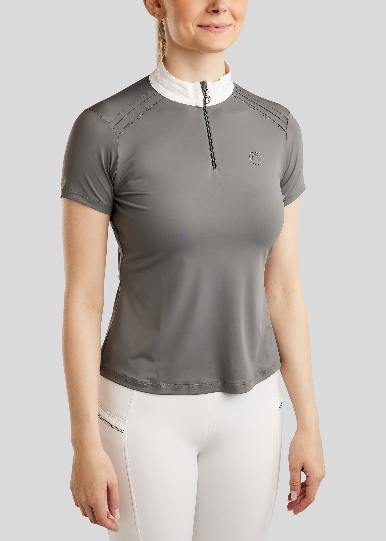 MoPearl Competition Shirt w. Pintucks and Gun Metal Crystas - Grey