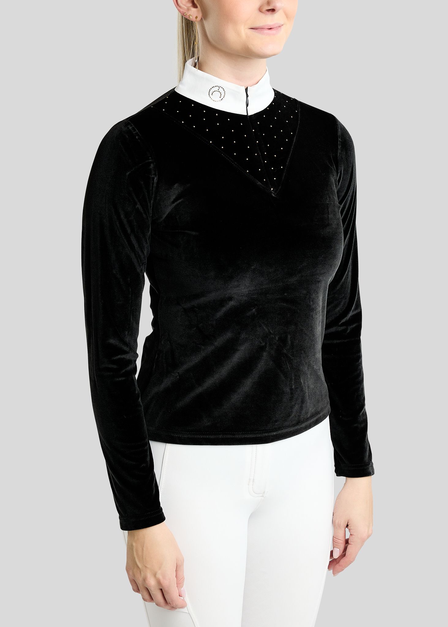 MoValerie Velvet Competition Shirt w. Golden Quartz Crystals - Black 