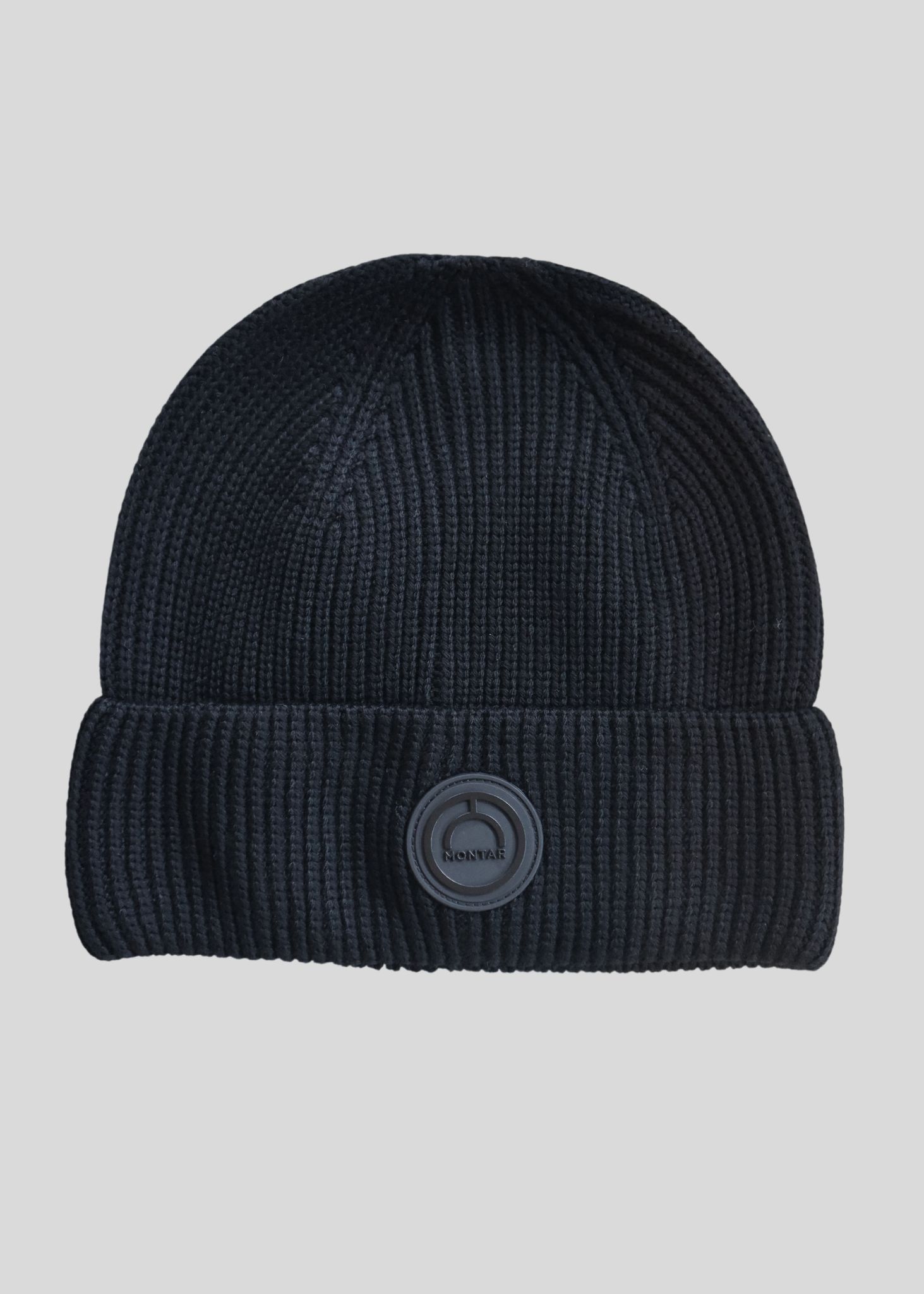 Black Knitted Wool Hat w. Logo Badge - Black 