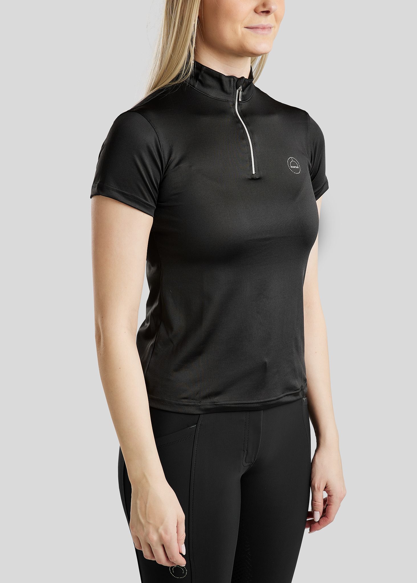 Everly Short Sleeved Polo w. Silver Crystals - Black 