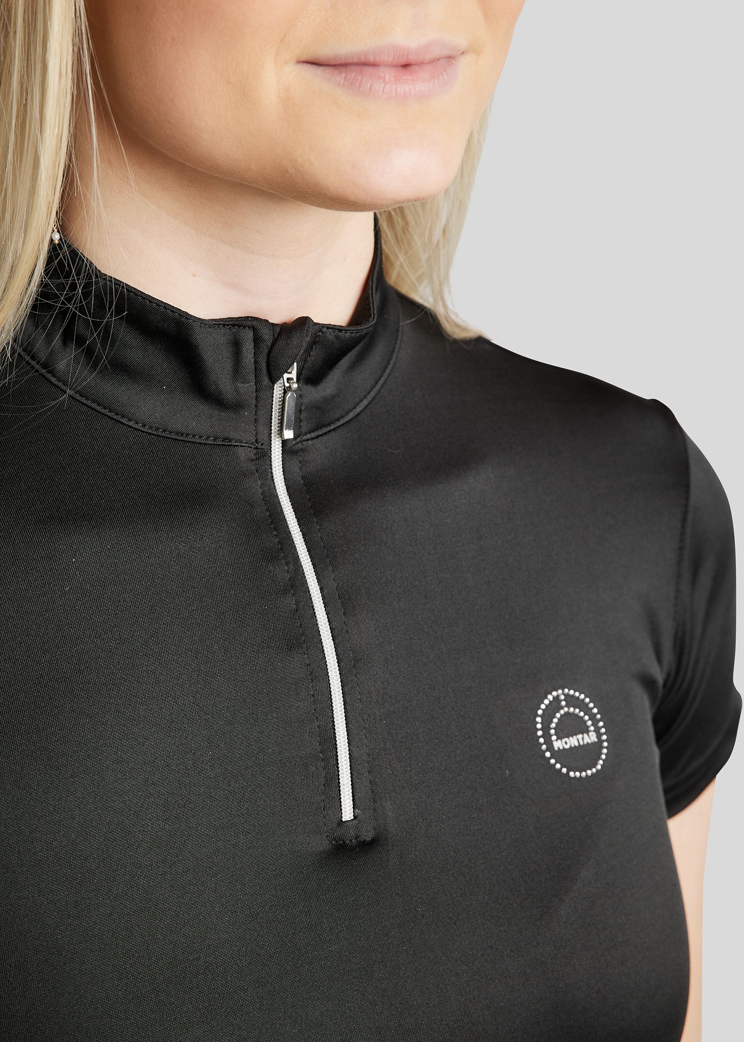 Everly Short Sleeved Polo w. Silver Crystals - Black 