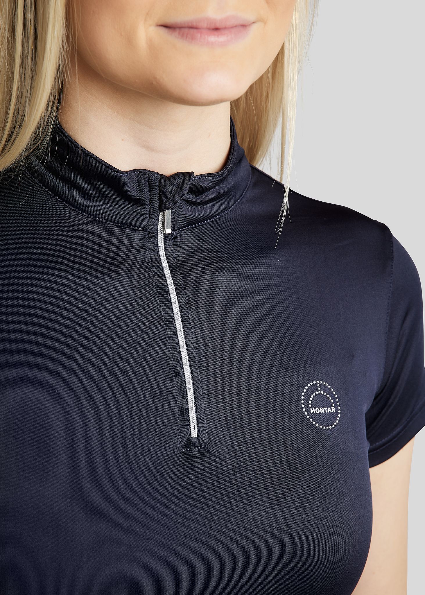 Everly Short Sleeved Polo w. Silver Crystals - Navy 