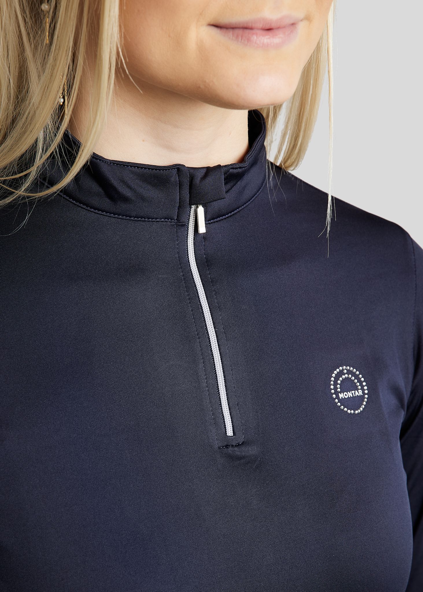 Everly Long Sleeved Polo w. Silver Crystals - Navy 