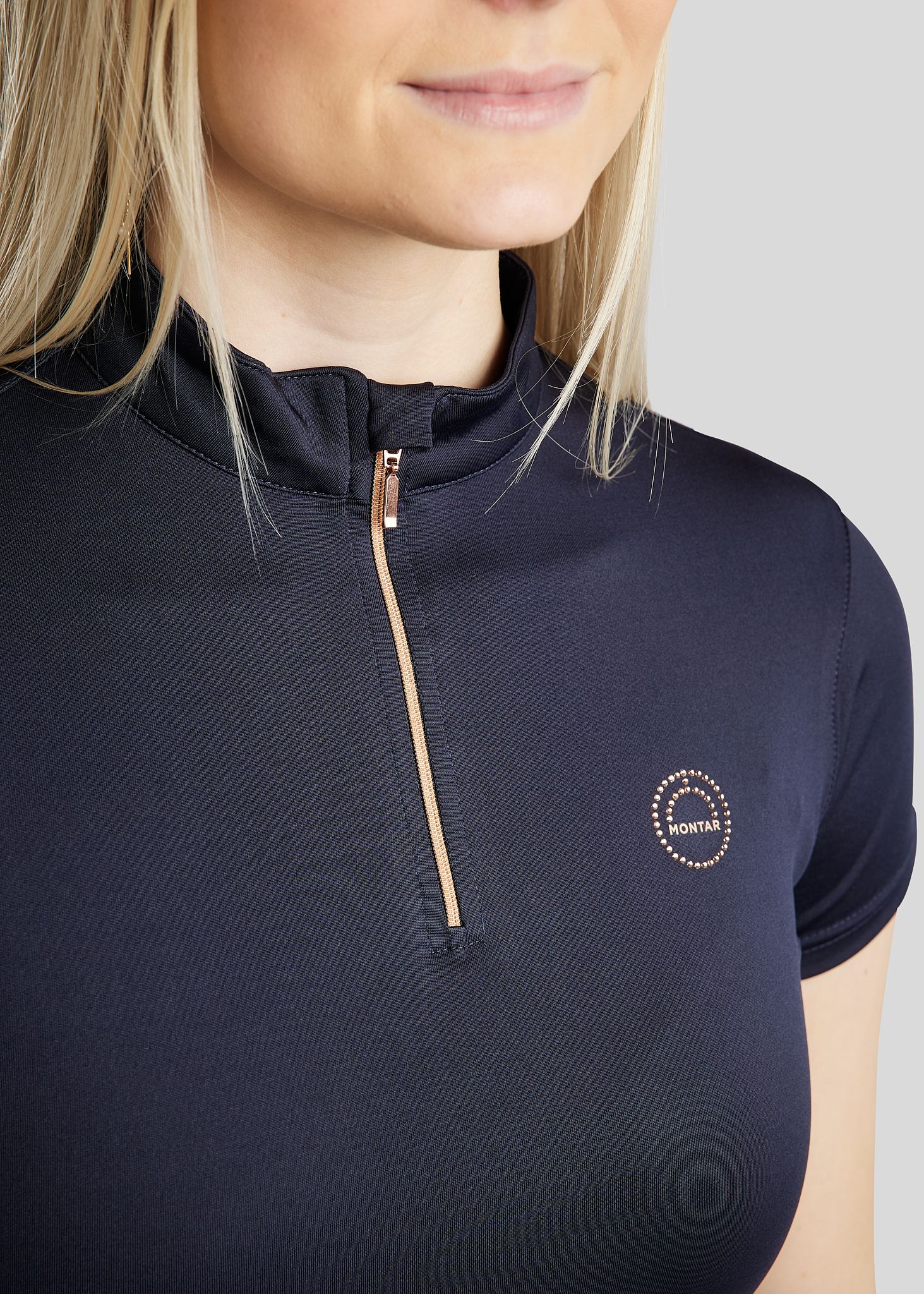 Everly Short Sleeved Polo w. Rosegold Crystals - Navy 