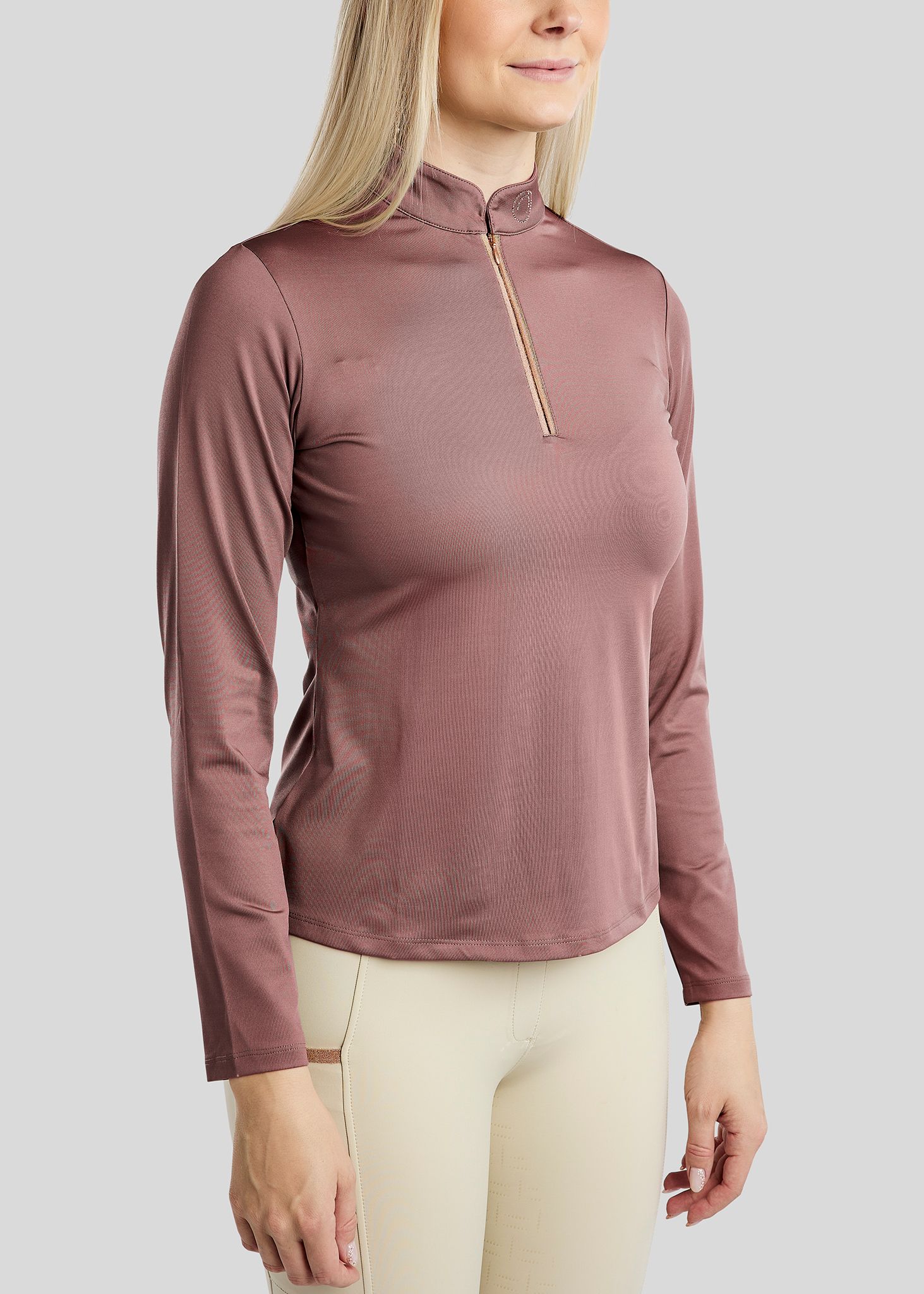 MoGlenda Long Sleeved Polo w. Rosegold Caviar Tape - Dusty Rose 