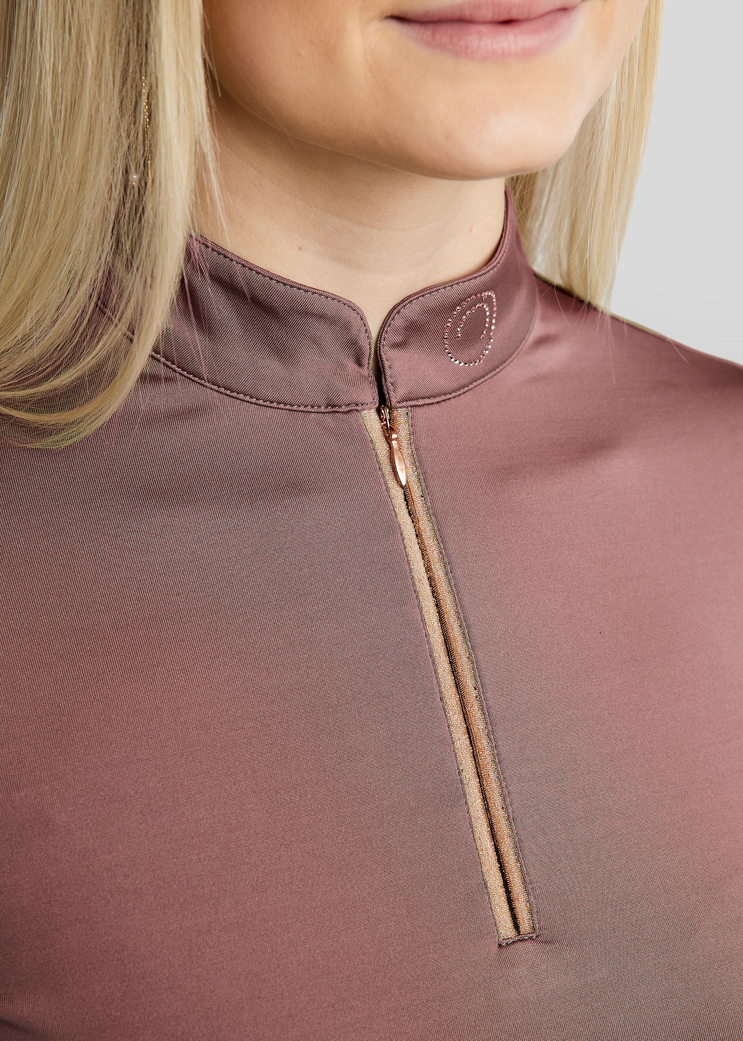 MoGlenda Long Sleeved Polo w. Rosegold Caviar Tape - Dusty Rose 