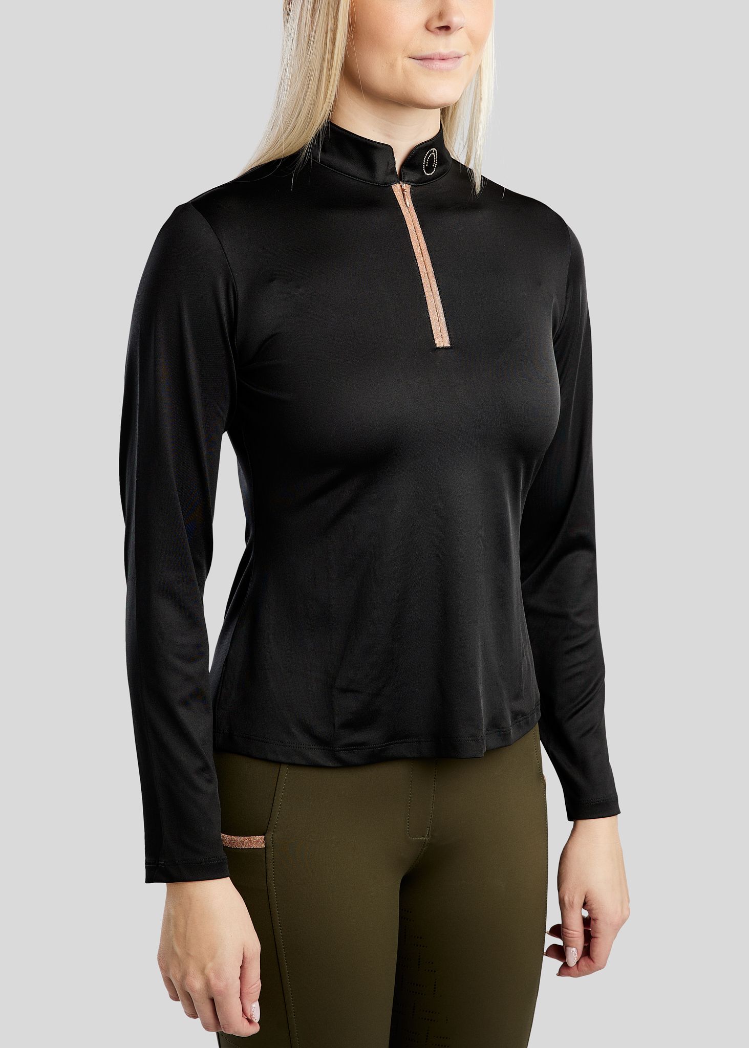 MoGlenda Long Sleeved Polo w. Rosegold Caviar Tape - Black 