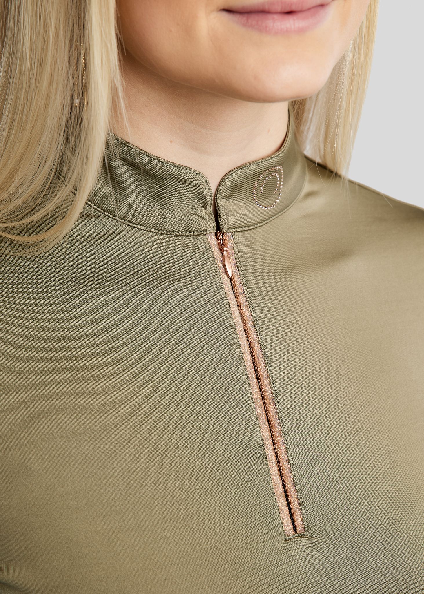 MoGlenda Long Sleeved Polo w. Rosegold Caviar Tape - Dusty Green 