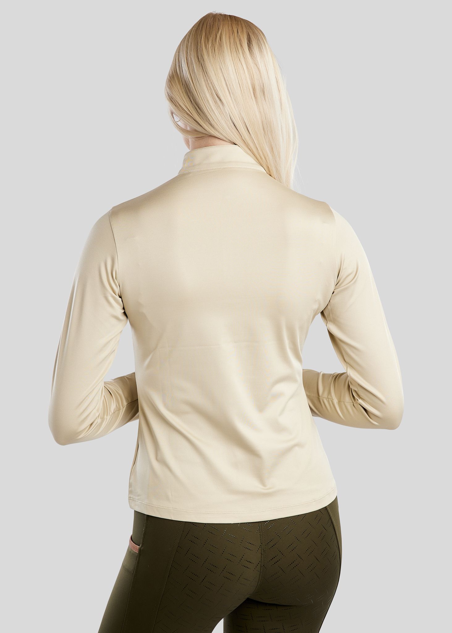 MoGlenda Long Sleeved Polo w. Rosegold Caviar Tape - Warm Grey Beige 
