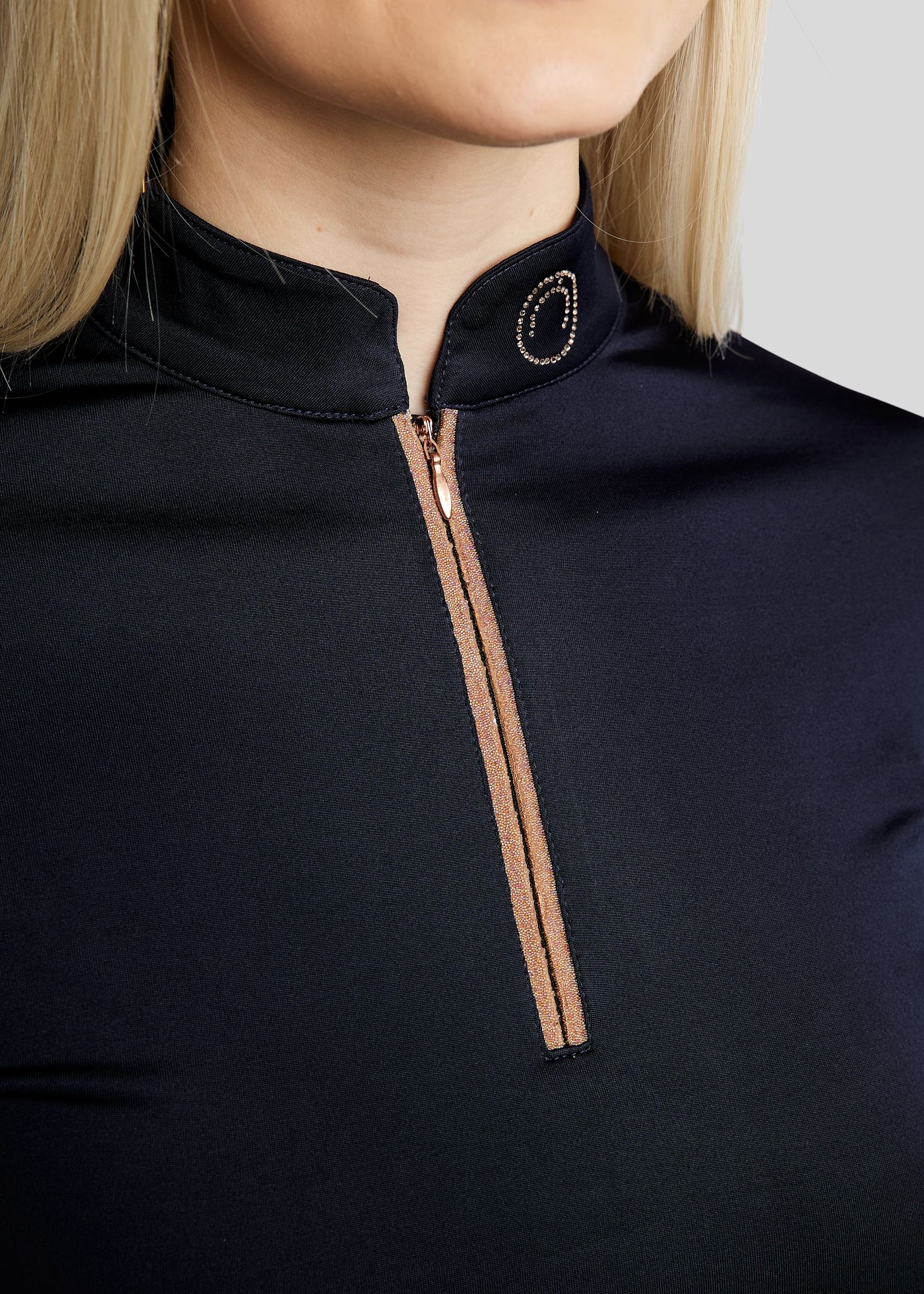 MoGlenda Long Sleeved Polo w. Rosegold Caviar Tape - Navy 