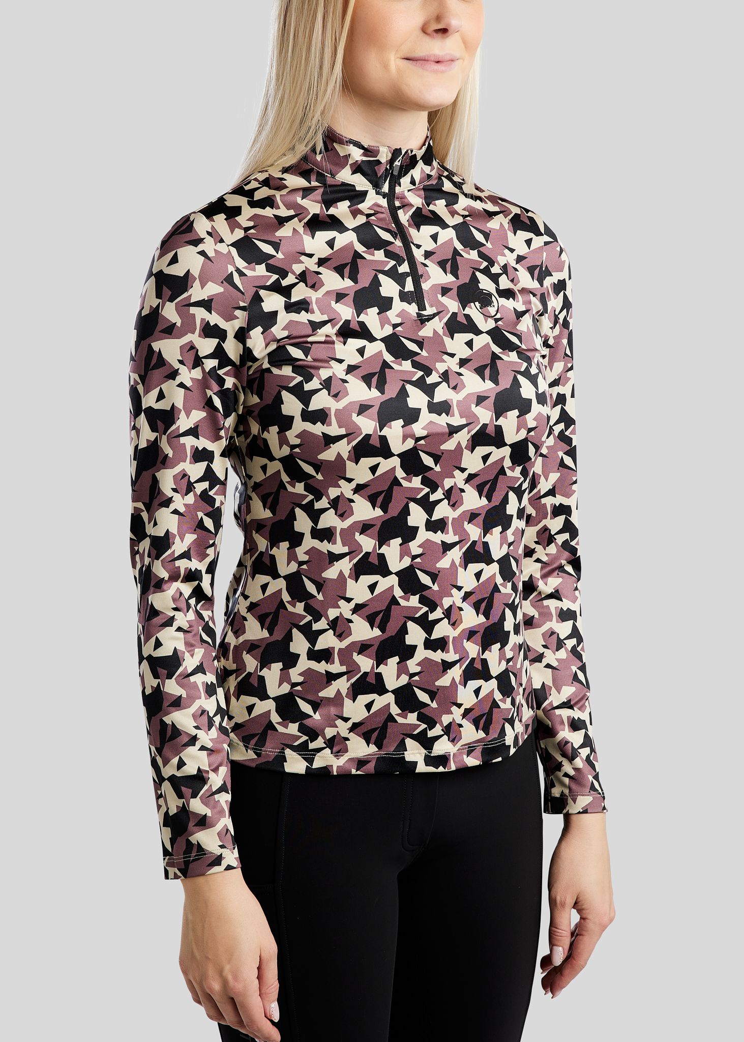 MoCami Allover Printed Long Sleeved Polo - Dusty Rose 