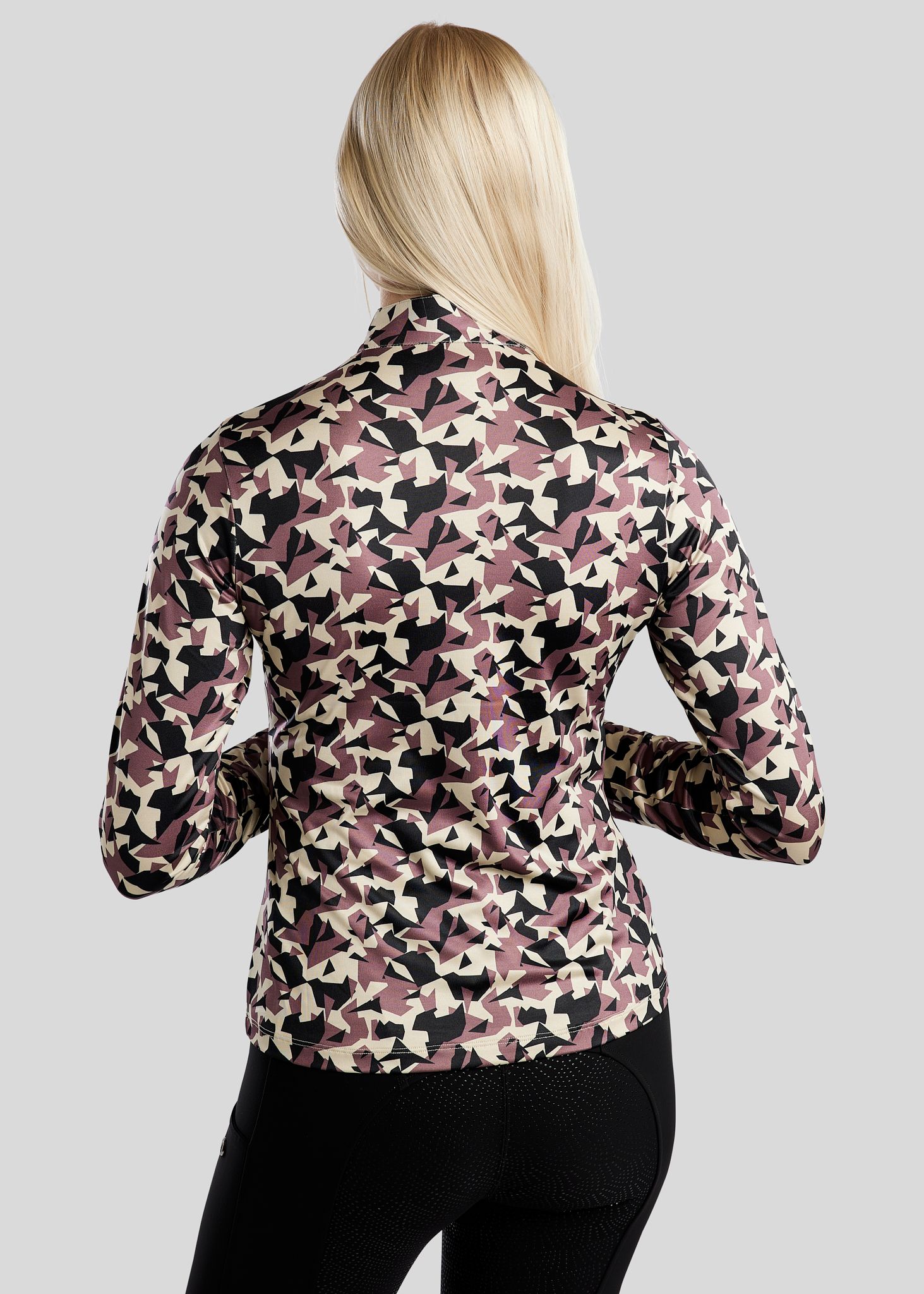 MoCami Allover Printed Long Sleeved Polo - Dusty Rose 