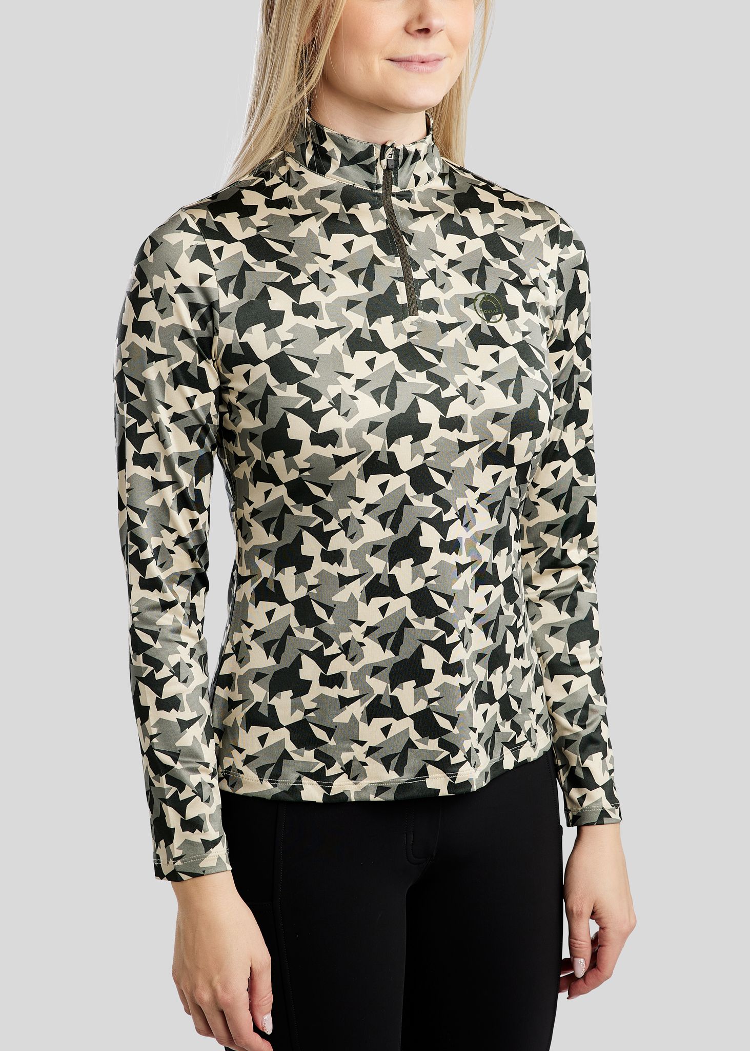 MoCami Allover Printed Long Sleeved Polo - New Olive 