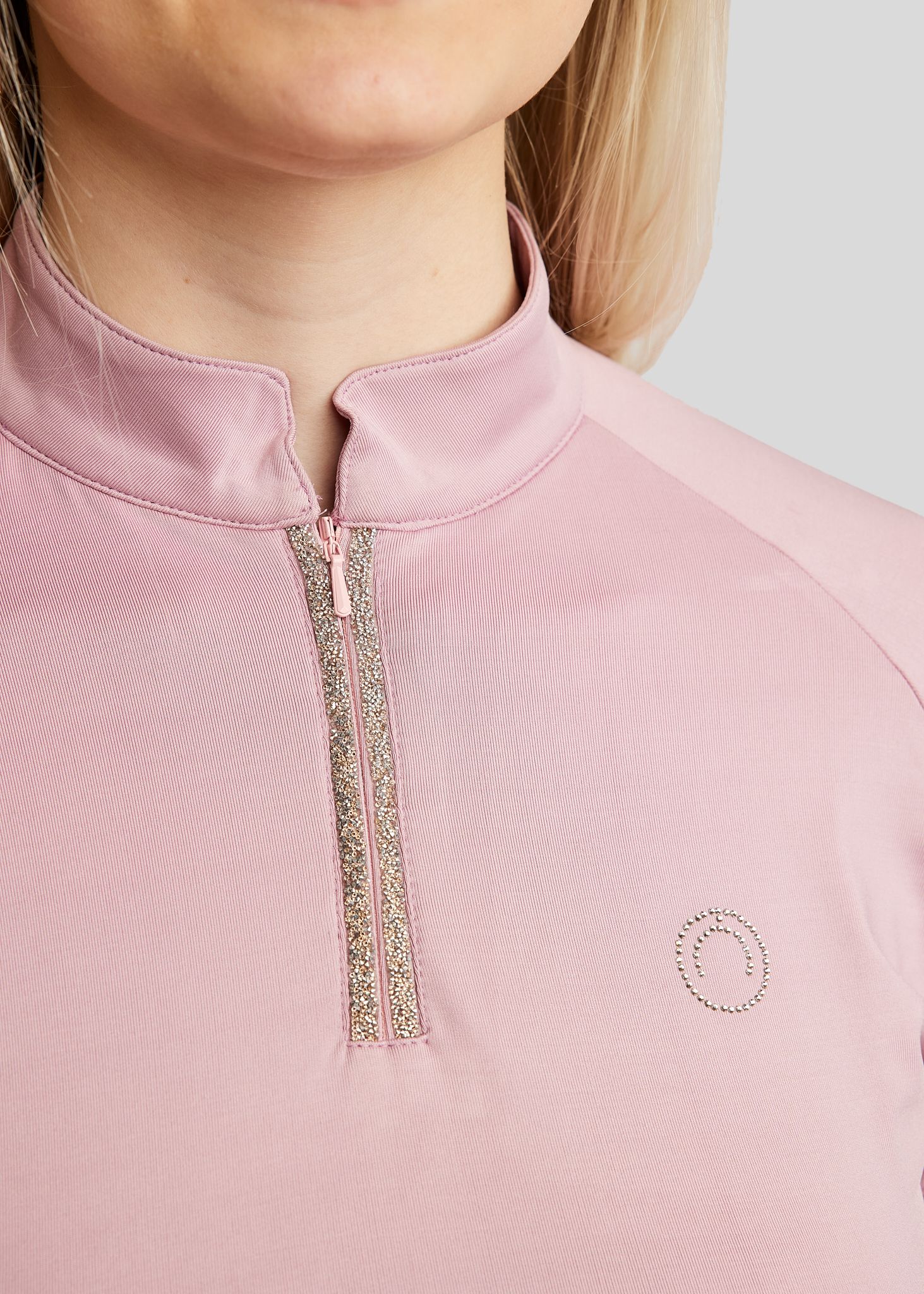 MoLila SS Polo w. Champagne Crystal Tape and Crystals - Candy Pink